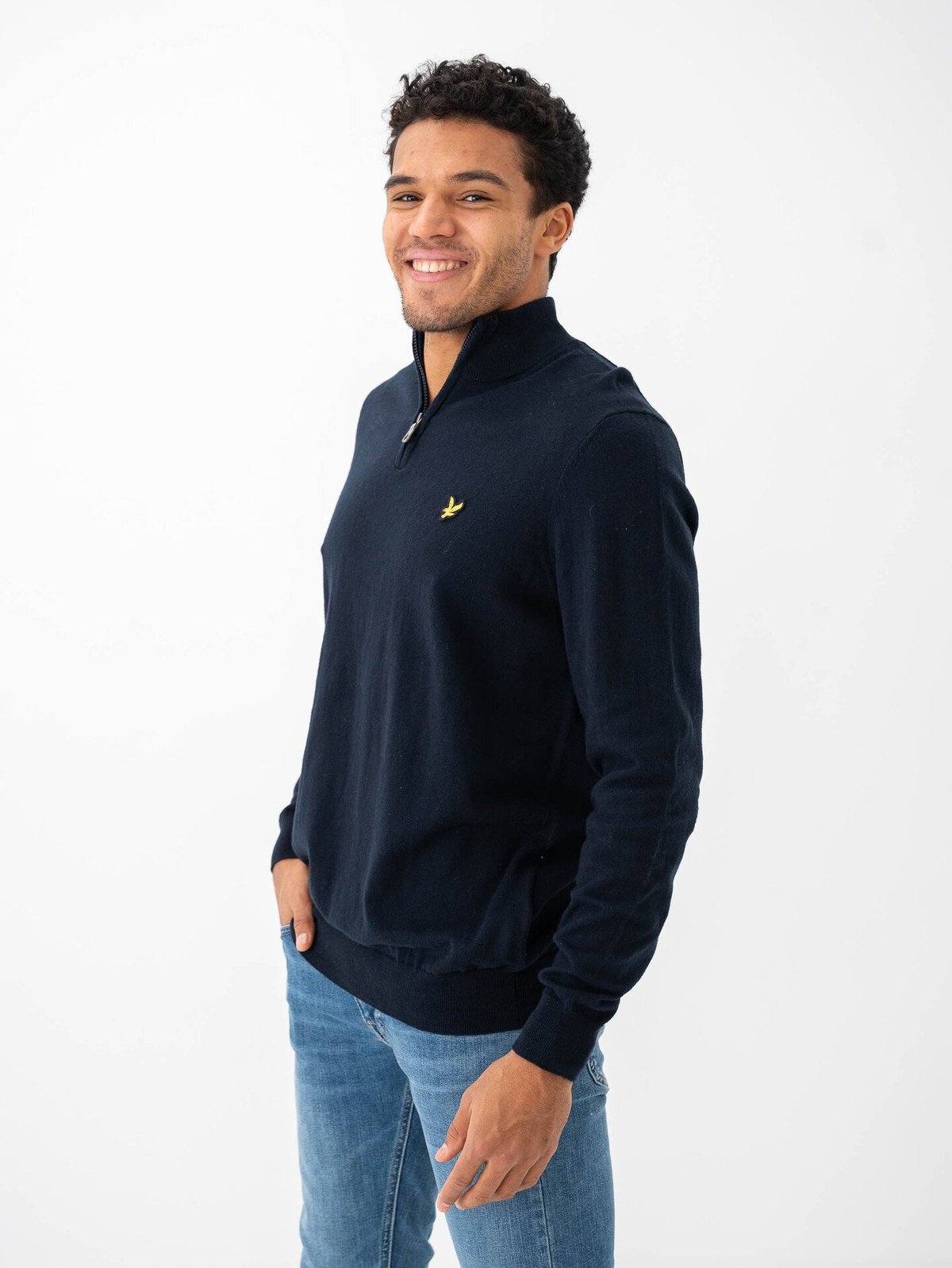 Lyle & Scott Cotton Merino Quarter Zip Jumper Dark Navy