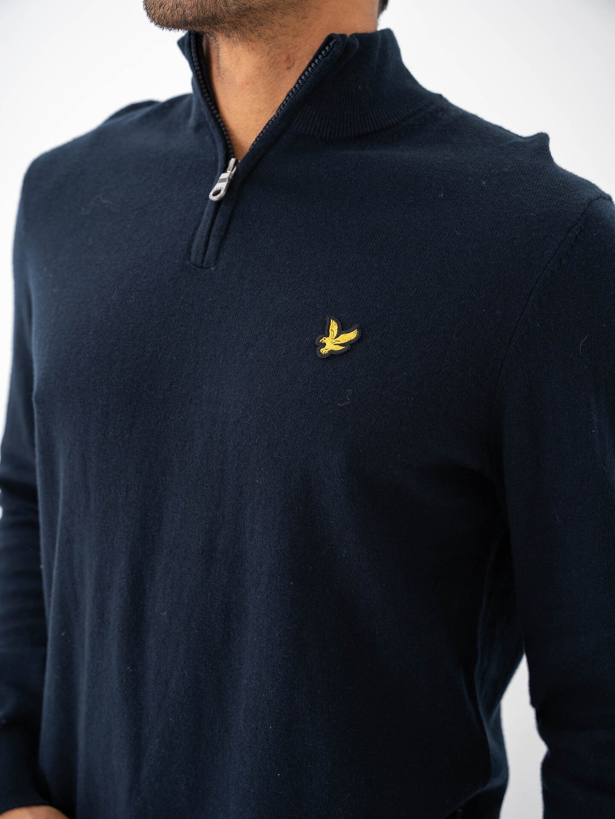 Lyle & Scott Cotton Merino Quarter Zip Jumper Dark Navy