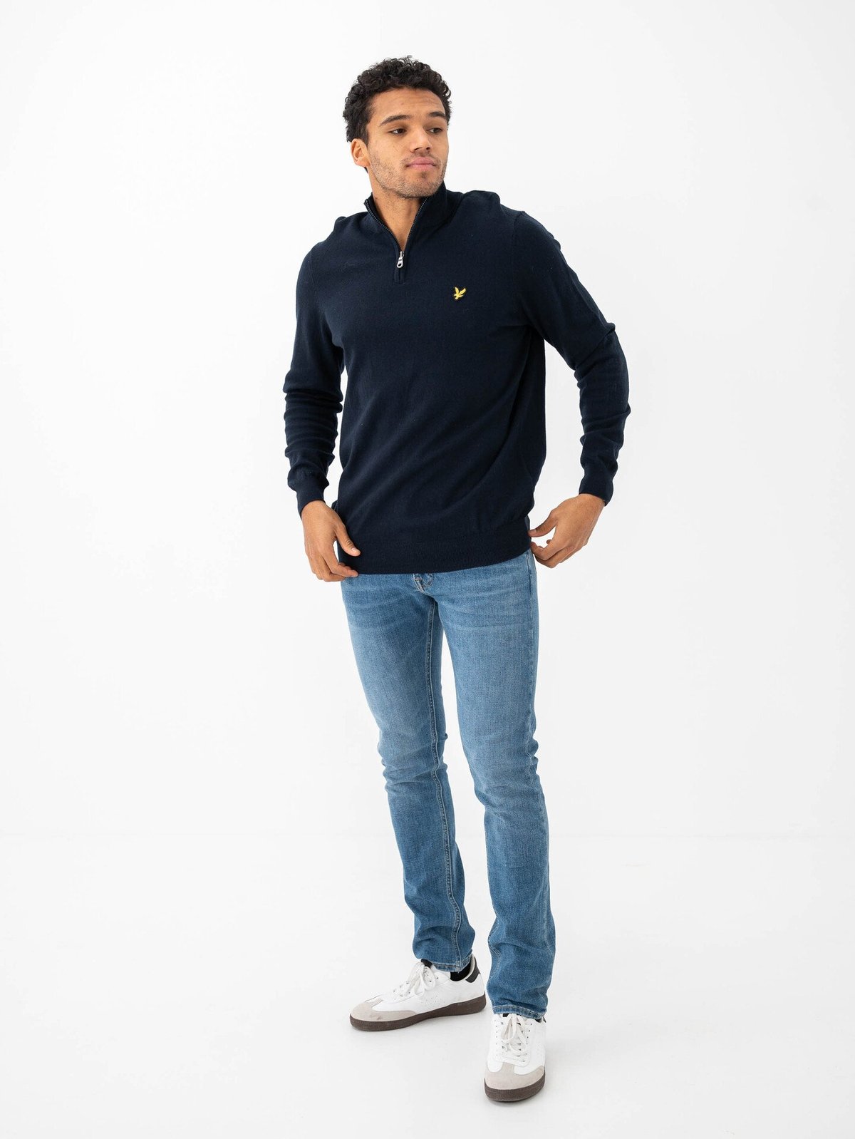 Lyle & Scott Cotton Merino Quarter Zip Jumper Dark Navy