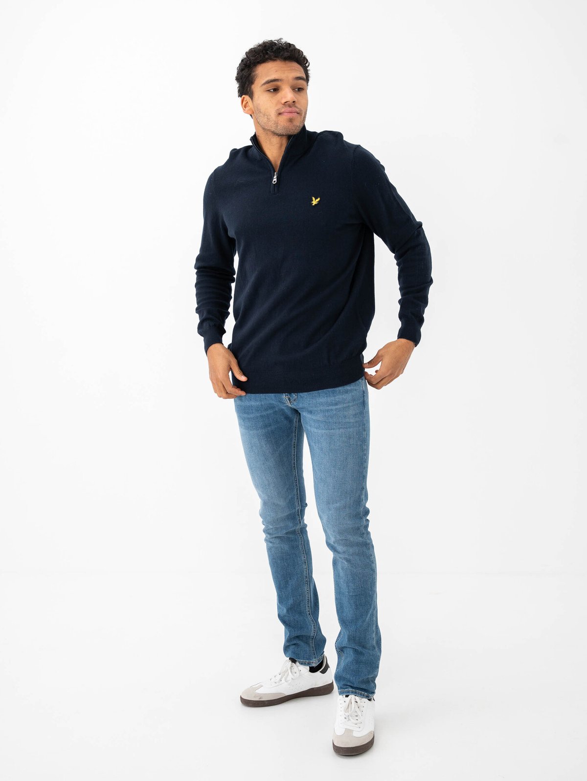 Lyle & Scott Cotton Merino Quarter Zip Jumper Dark Navy