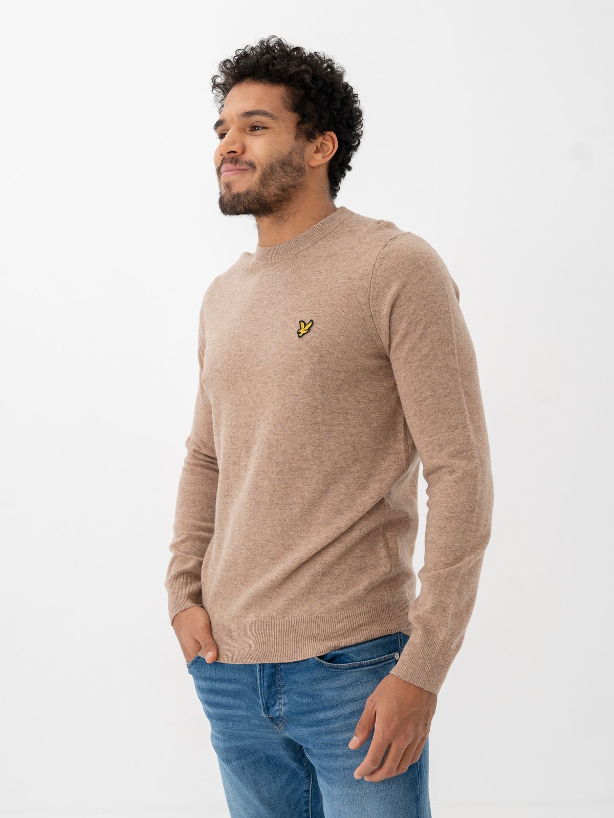Lyle & Scott Lambswool Blend Crew Neck Jumper Heritage Taupe Marl