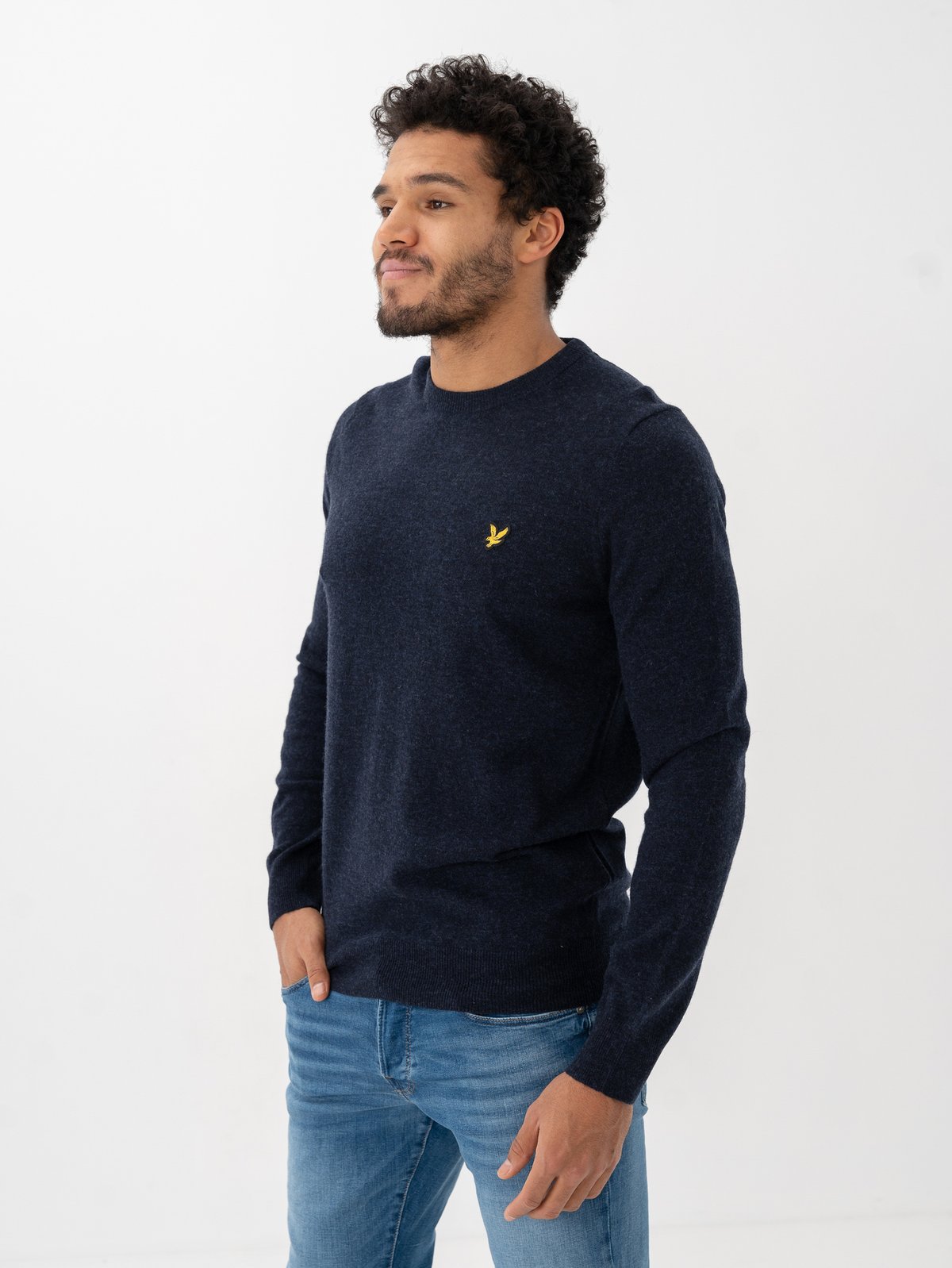 Lyle & Scott Lambswool Blend Crew Neck Jumper Dark Navy Marl