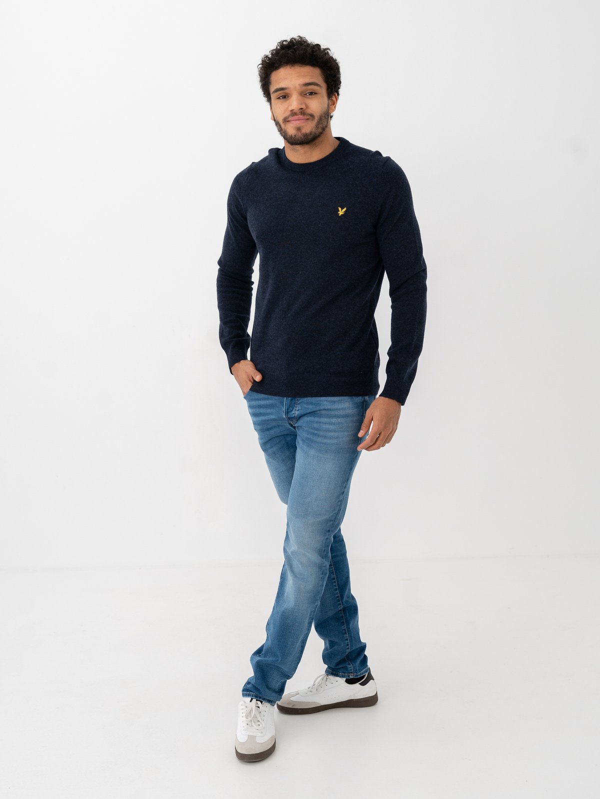 Lyle & Scott Lambswool Blend Crew Neck Jumper Dark Navy Marl