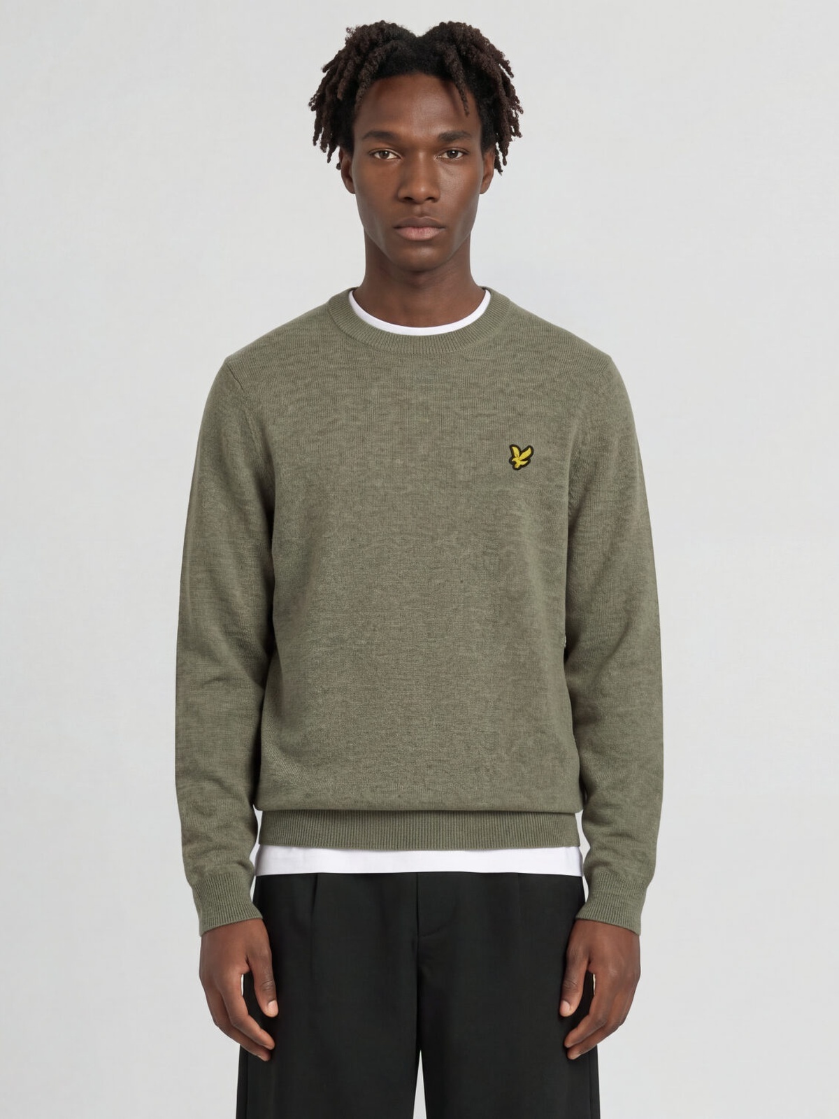 Lyle & Scott Lambswool Blend Crew Neck Jumper Khaki Smoke Marl