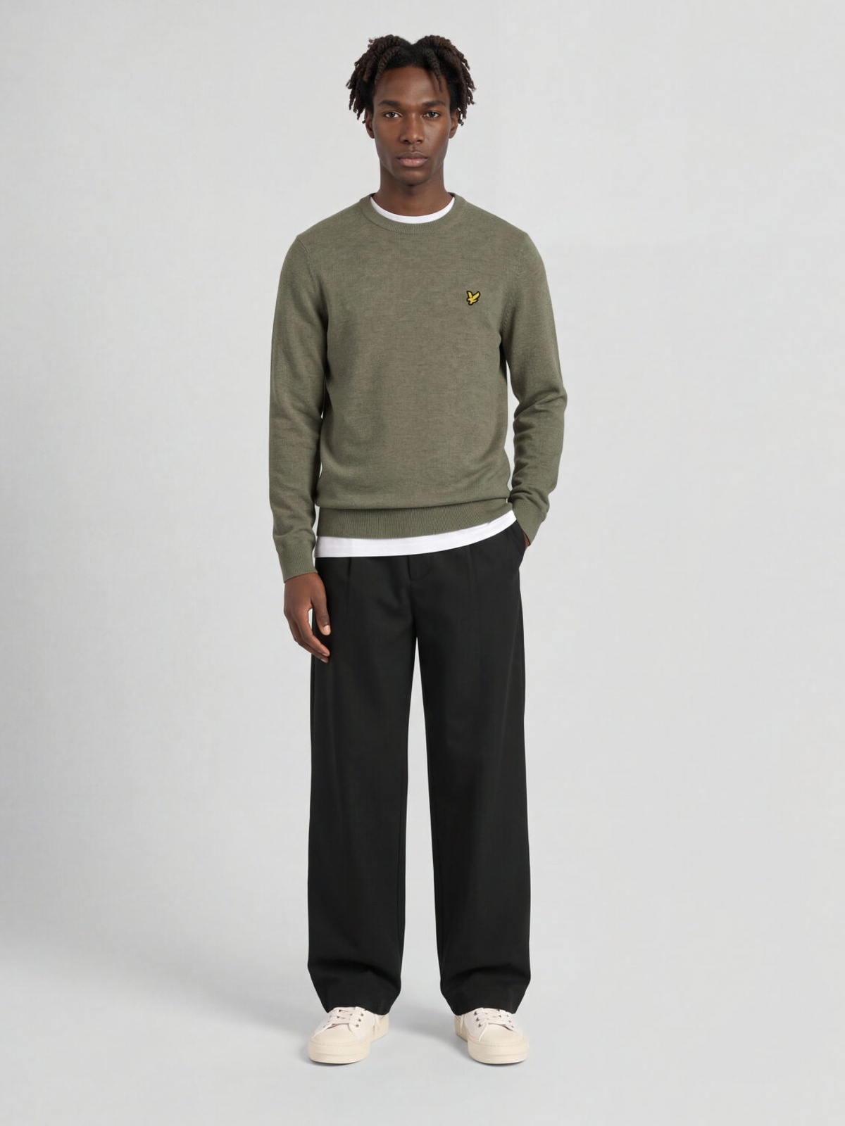 Lyle & Scott Lambswool Blend Crew Neck Jumper Khaki Smoke Marl