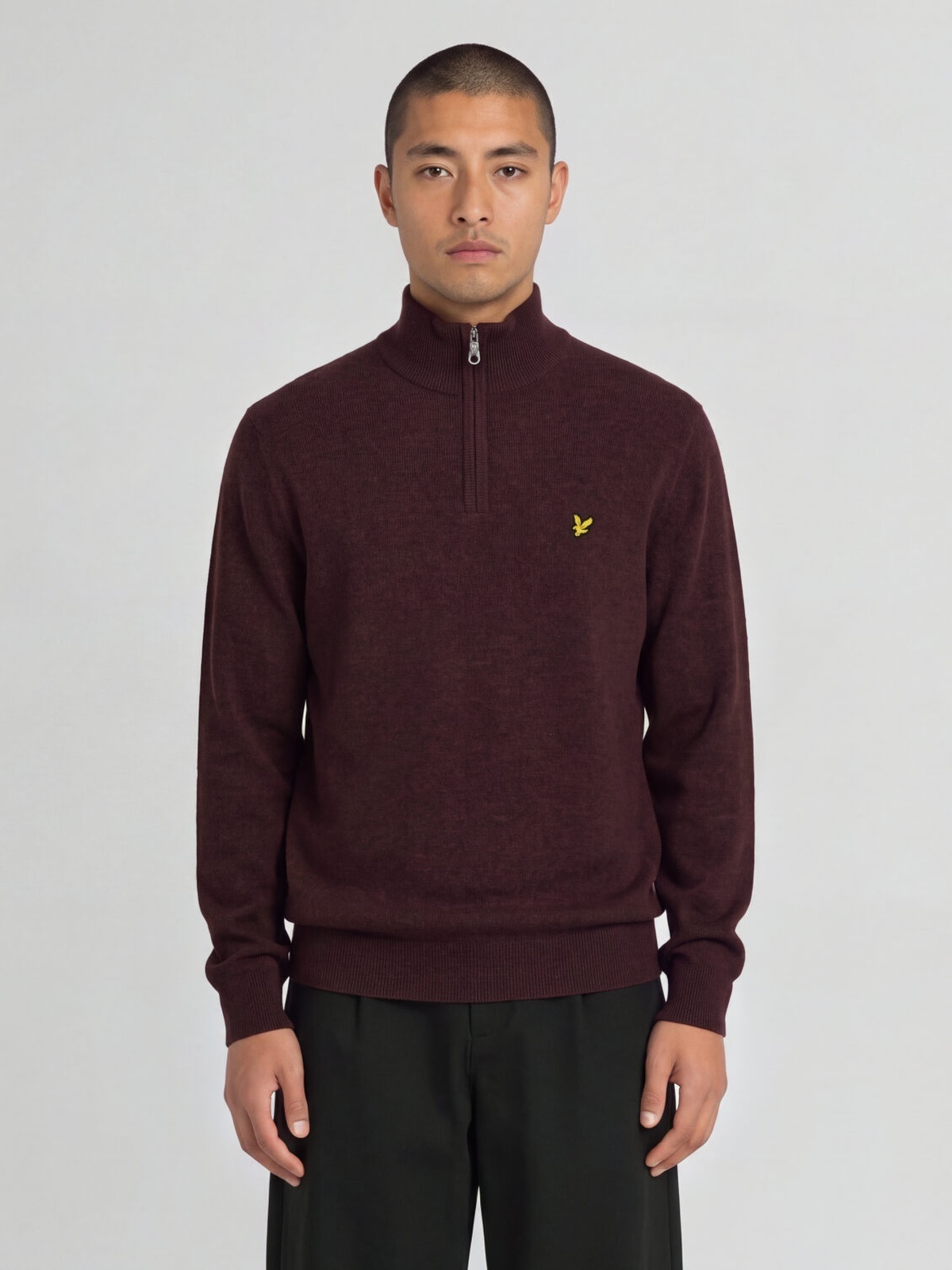 Lyle & Scott Lambswool Blend Quarter Zip Jumper Beetroot Marl