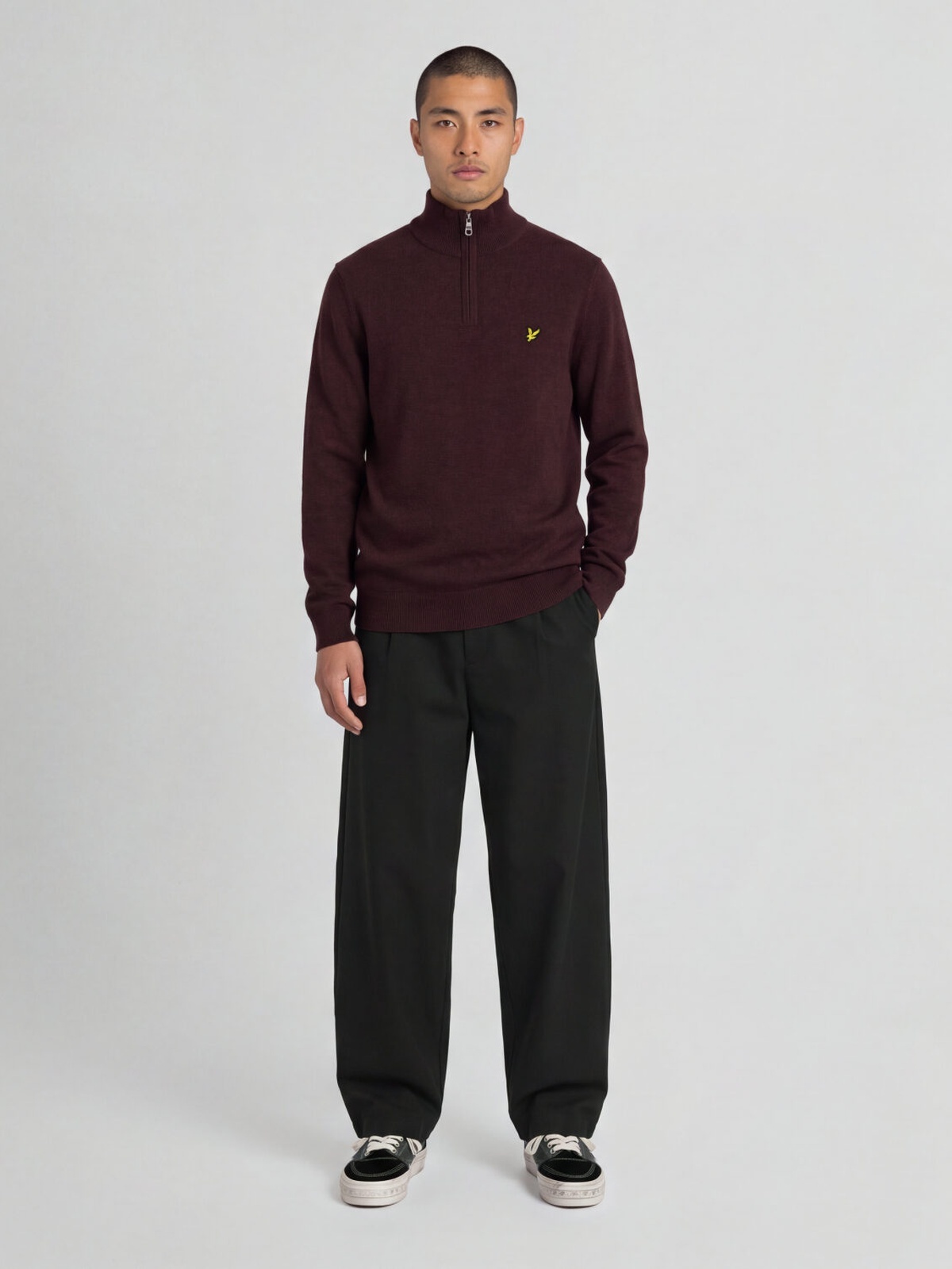 Lyle & Scott Lambswool Blend Quarter Zip Jumper Beetroot Marl