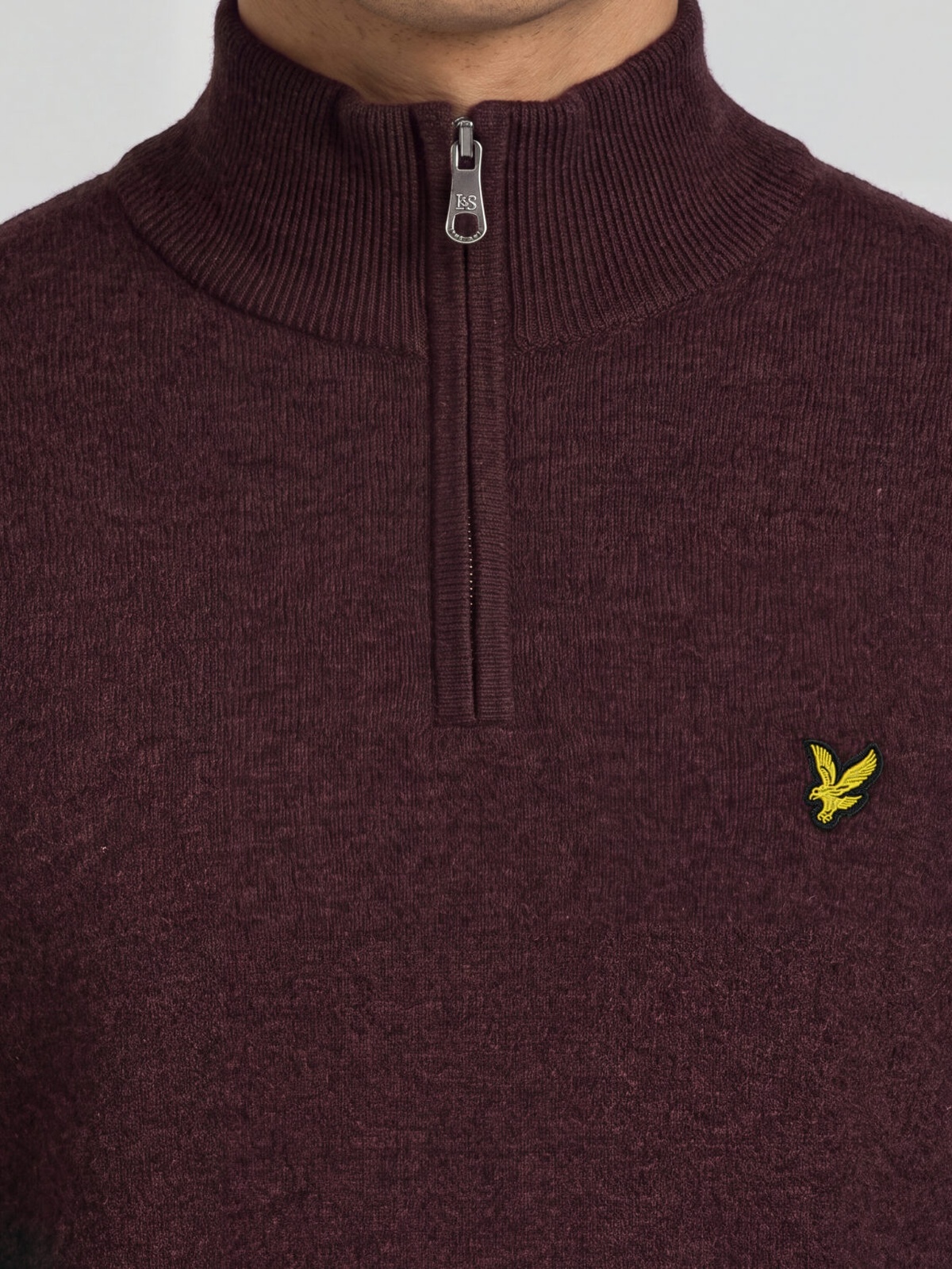 Lyle & Scott Lambswool Blend Quarter Zip Jumper Beetroot Marl