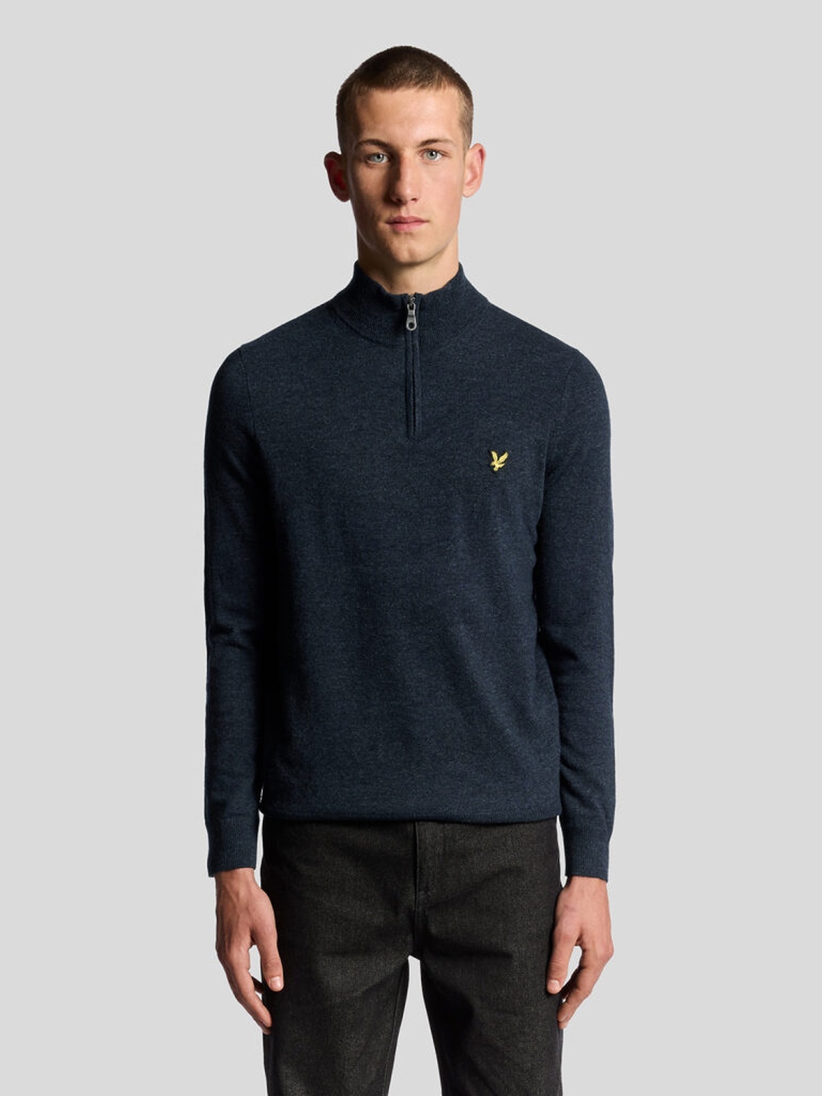 Lyle & Scott Lambswool Blend Quarter Zip Jumper Dark Navy Marl