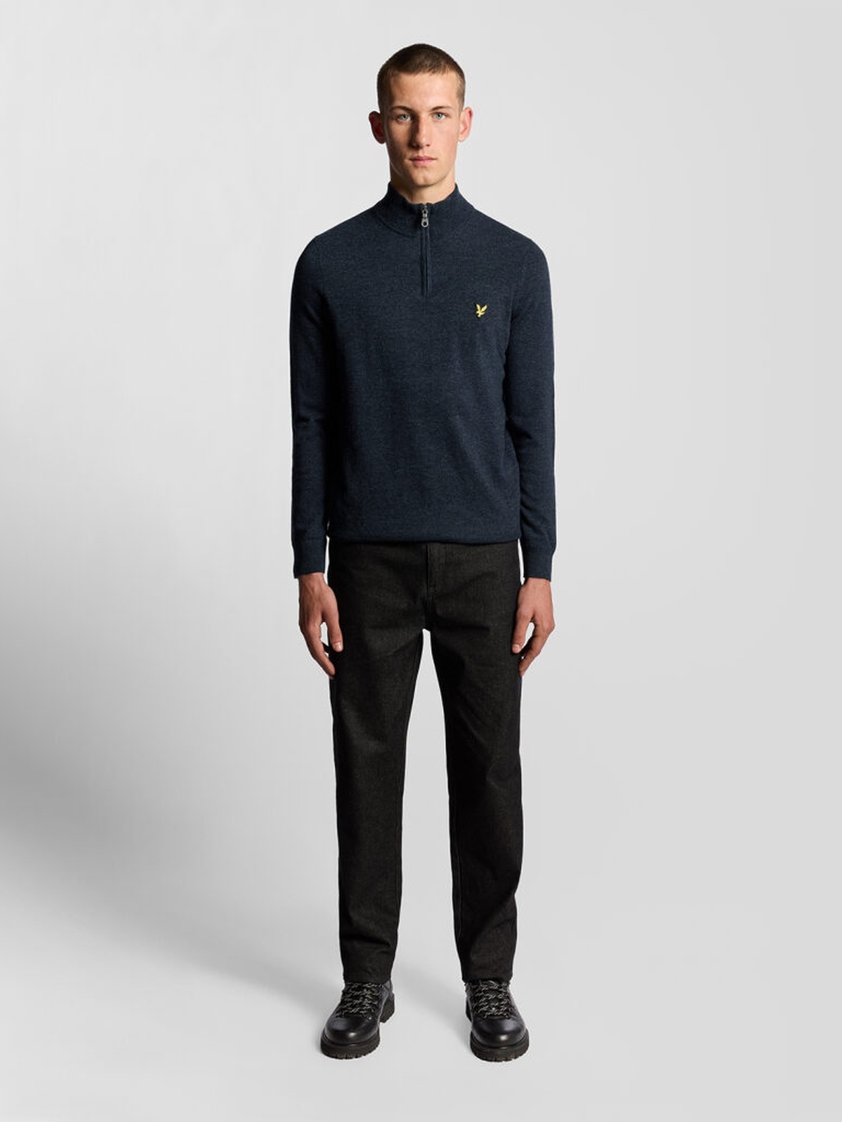 Lyle & Scott Lambswool Blend Quarter Zip Jumper Dark Navy Marl