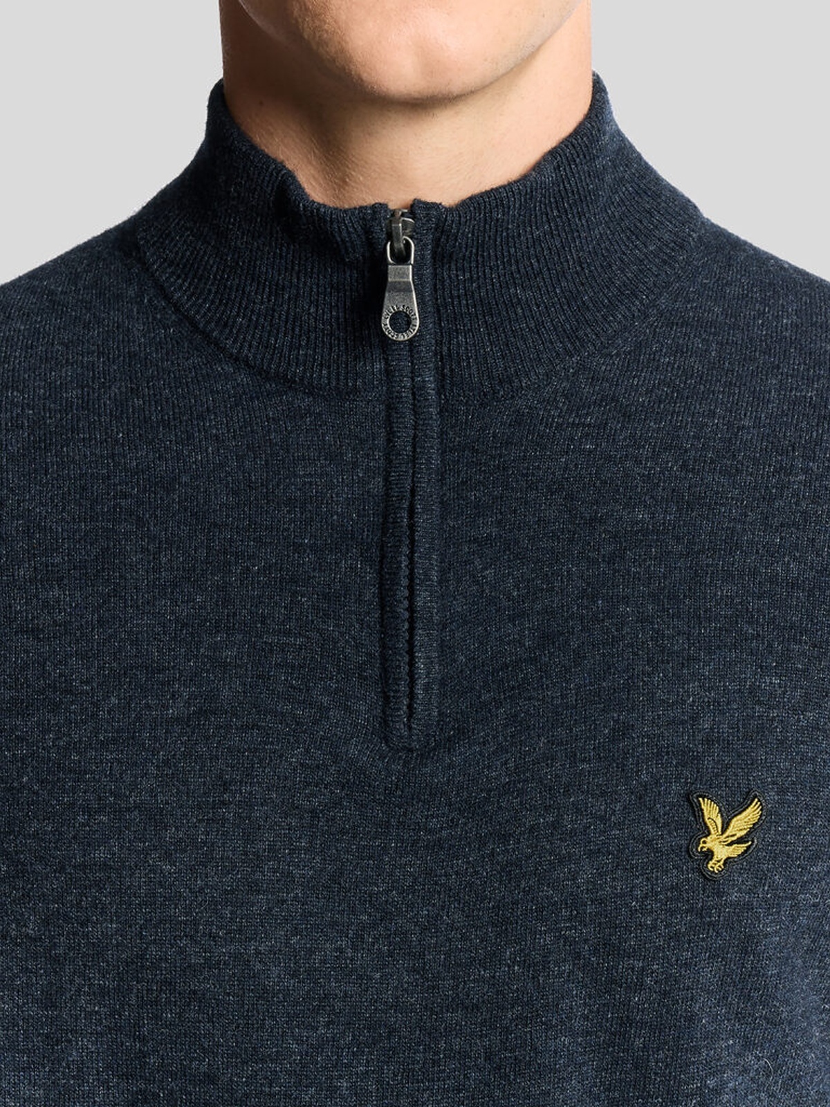 Lyle & Scott Lambswool Blend Quarter Zip Jumper Dark Navy Marl