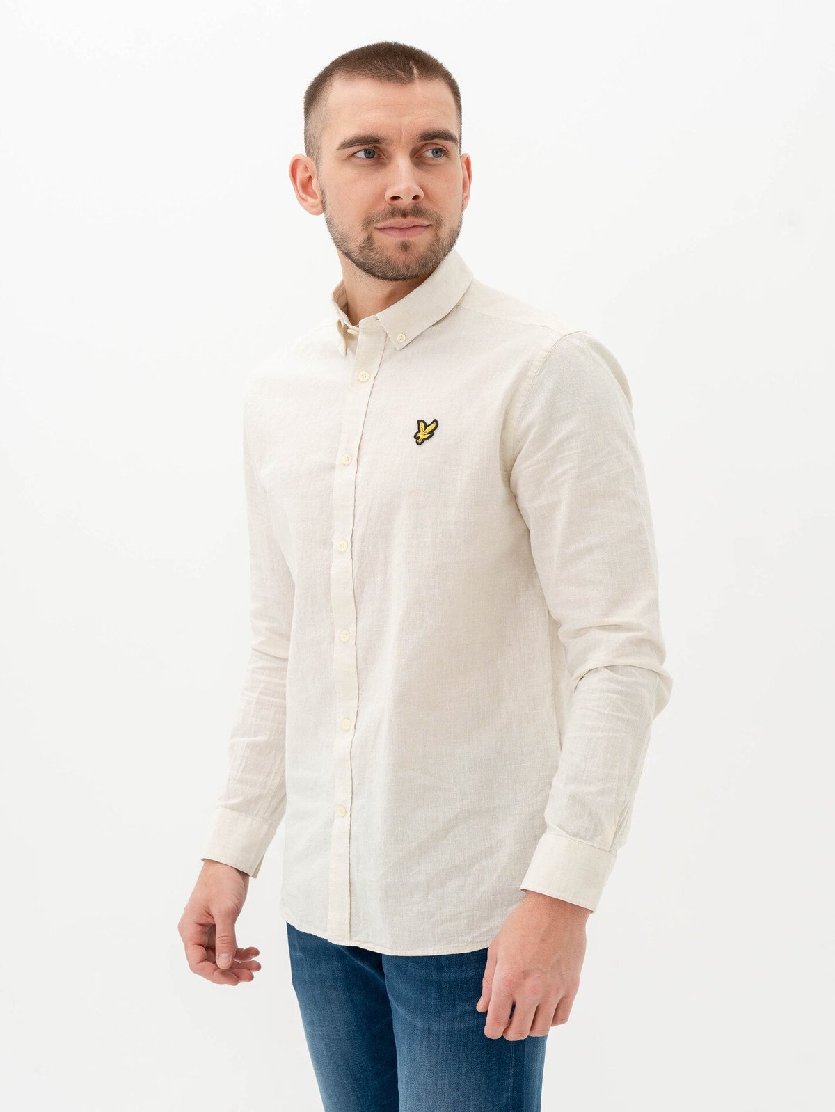 Lyle & Scott Linen Blend Oxford Shirt Beige