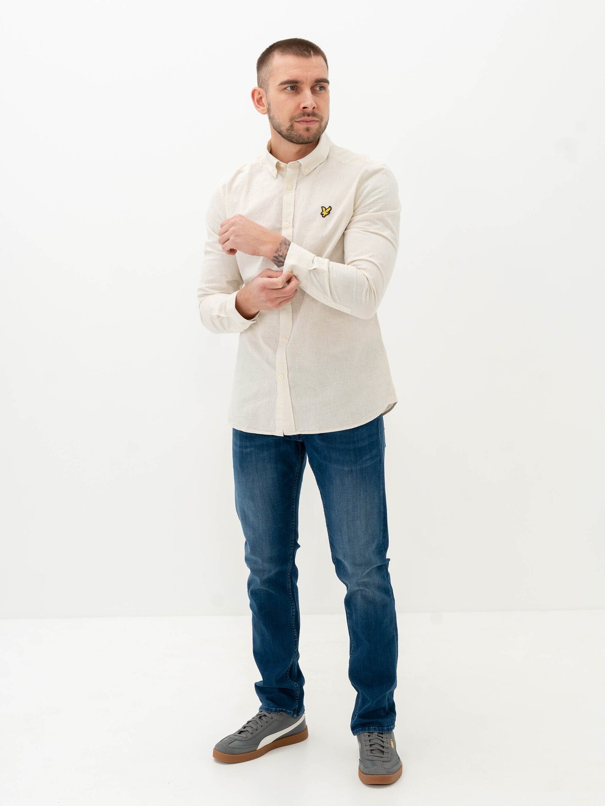 Lyle & Scott Linen Blend Oxford Shirt Beige