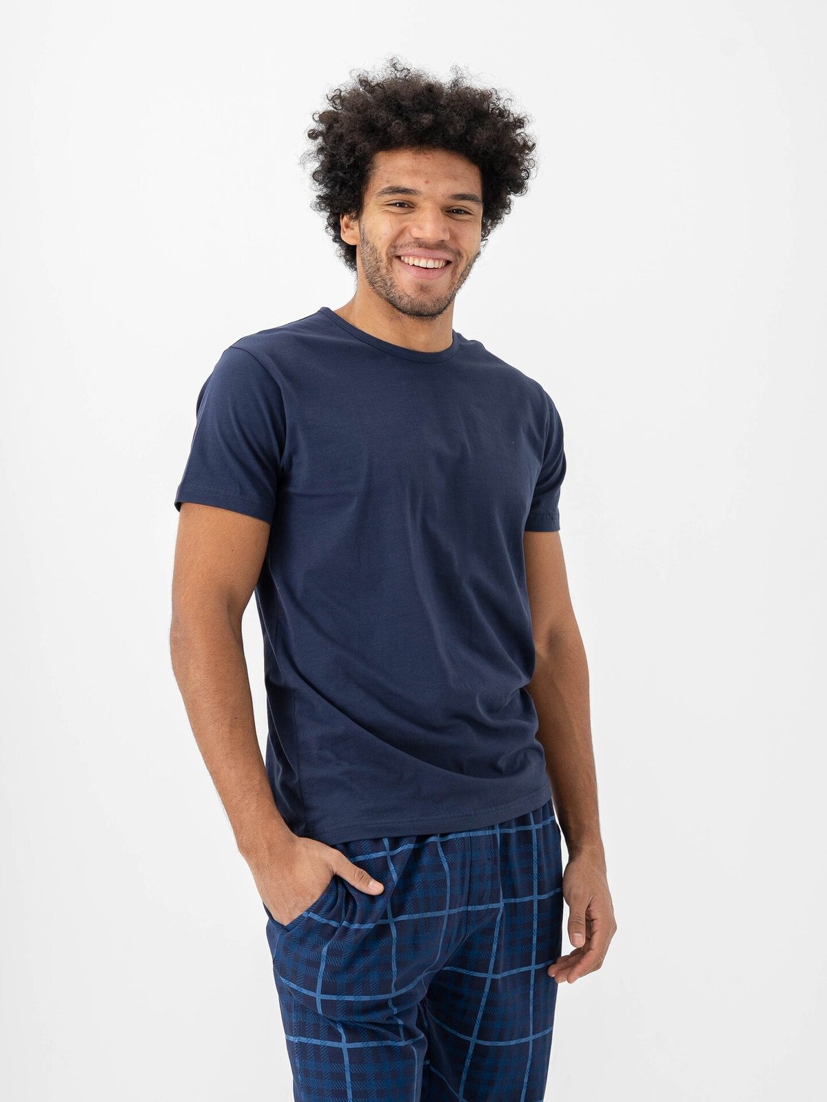 Lyle & Scott T-shirt And Check Print Pant Set Blå