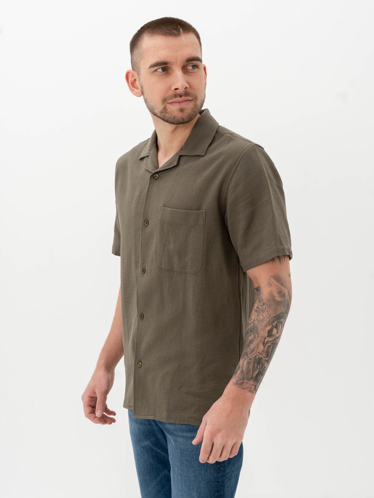Mads Nørgaard Texture Kenji Shirt Short Sleeve Kalamata