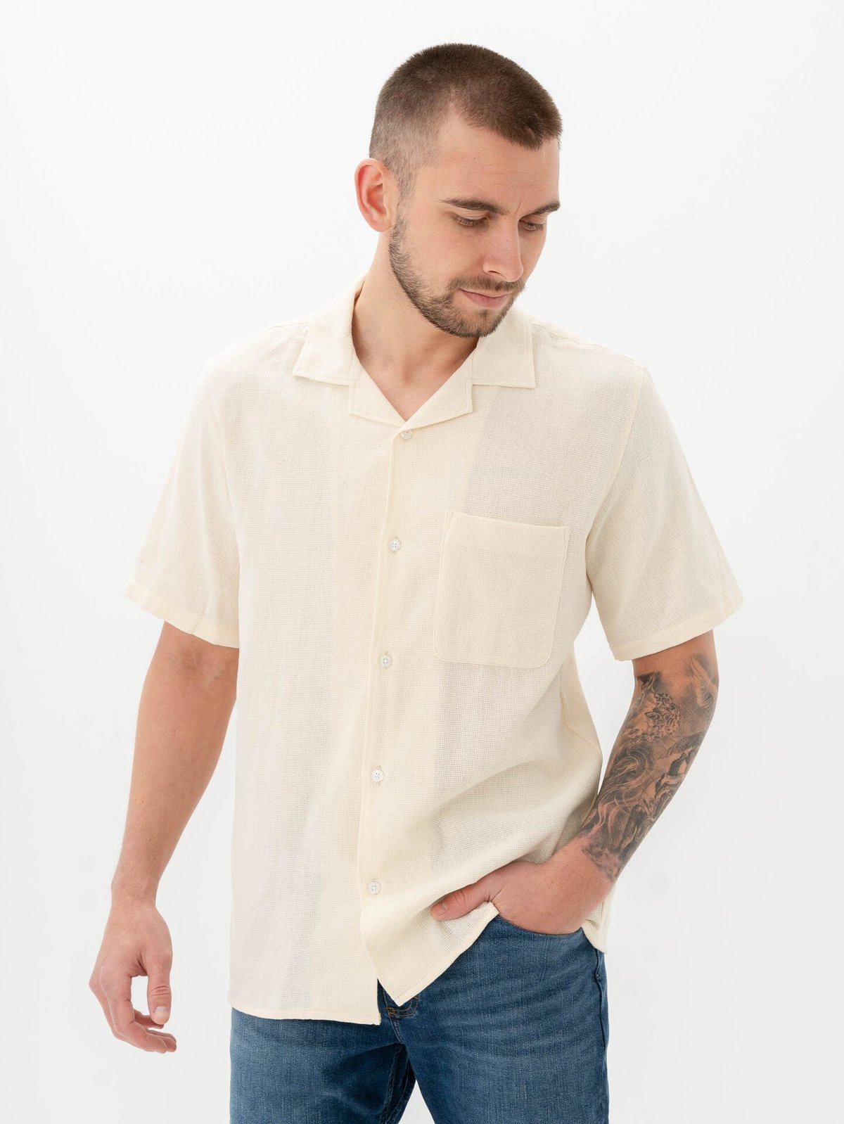 Mads Nørgaard Texture Kenji Shirt Short Sleeve Vanilla Ice