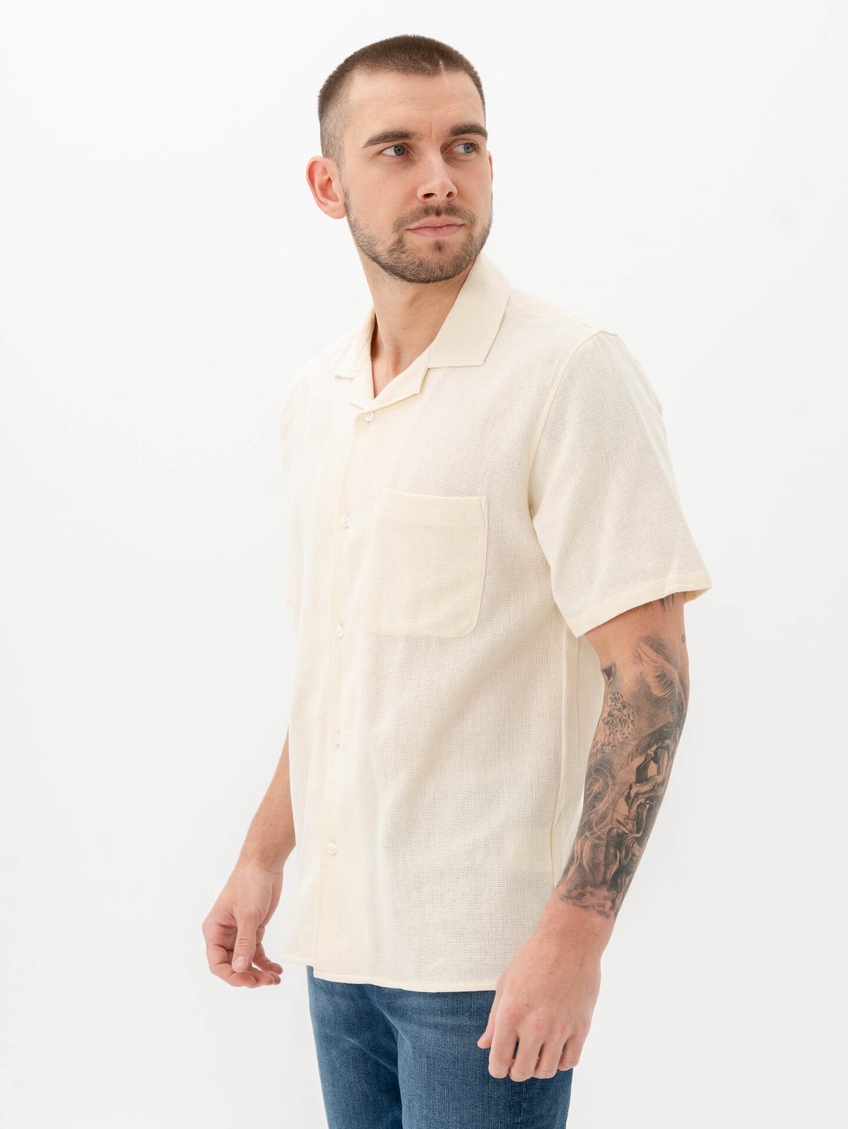 Mads Nørgaard Texture Kenji Shirt Short Sleeve Vanilla Ice