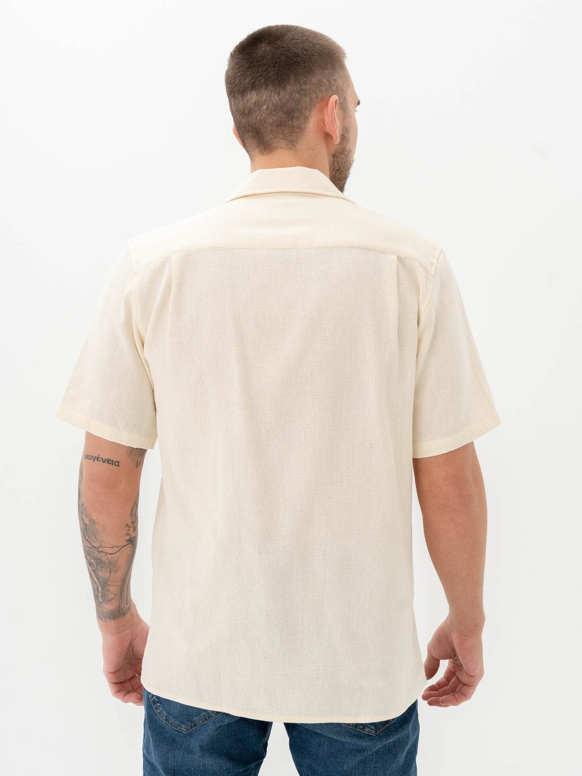 Mads Nørgaard Texture Kenji Shirt Short Sleeve Vanilla Ice