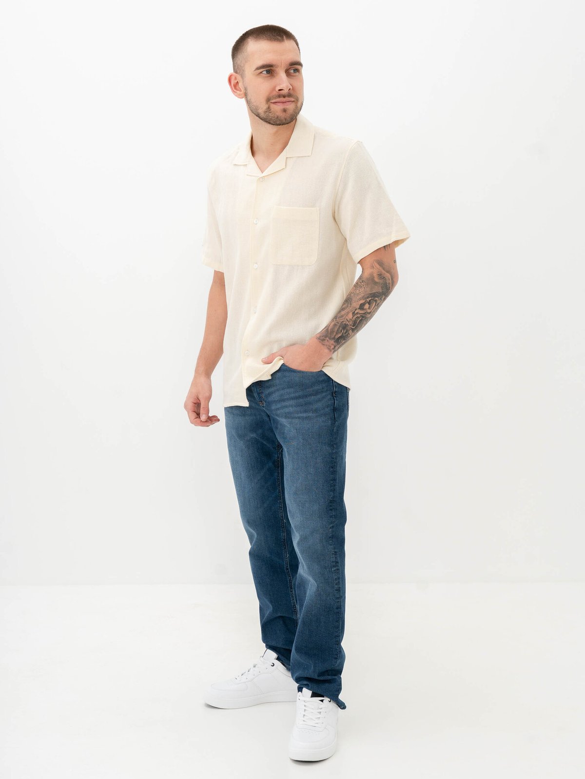 Mads Nørgaard Texture Kenji Shirt Short Sleeve Vanilla Ice