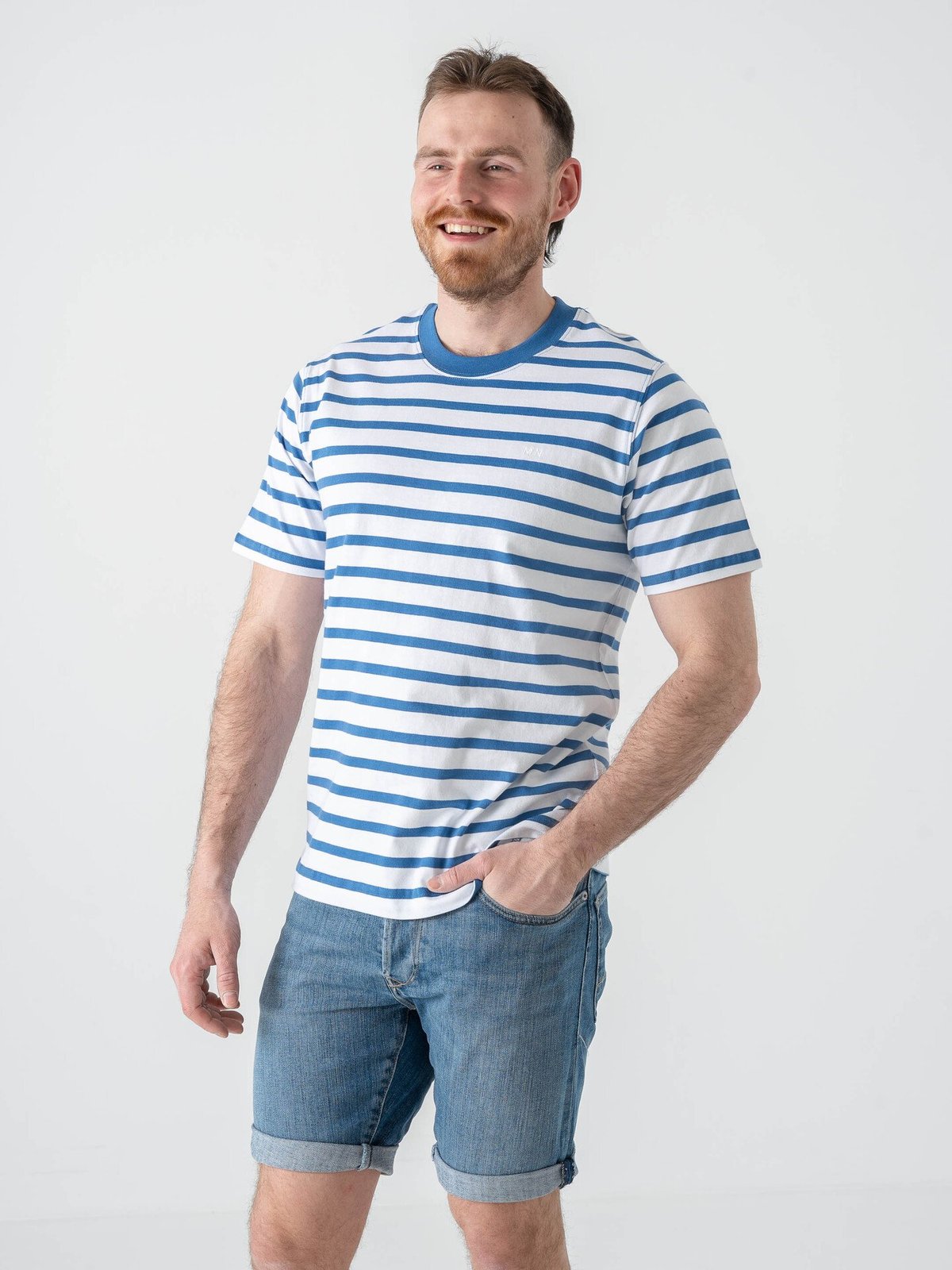 Mads Nørgaard Cotton Jersey Stripe Frode Tee Bright Cobalt / White