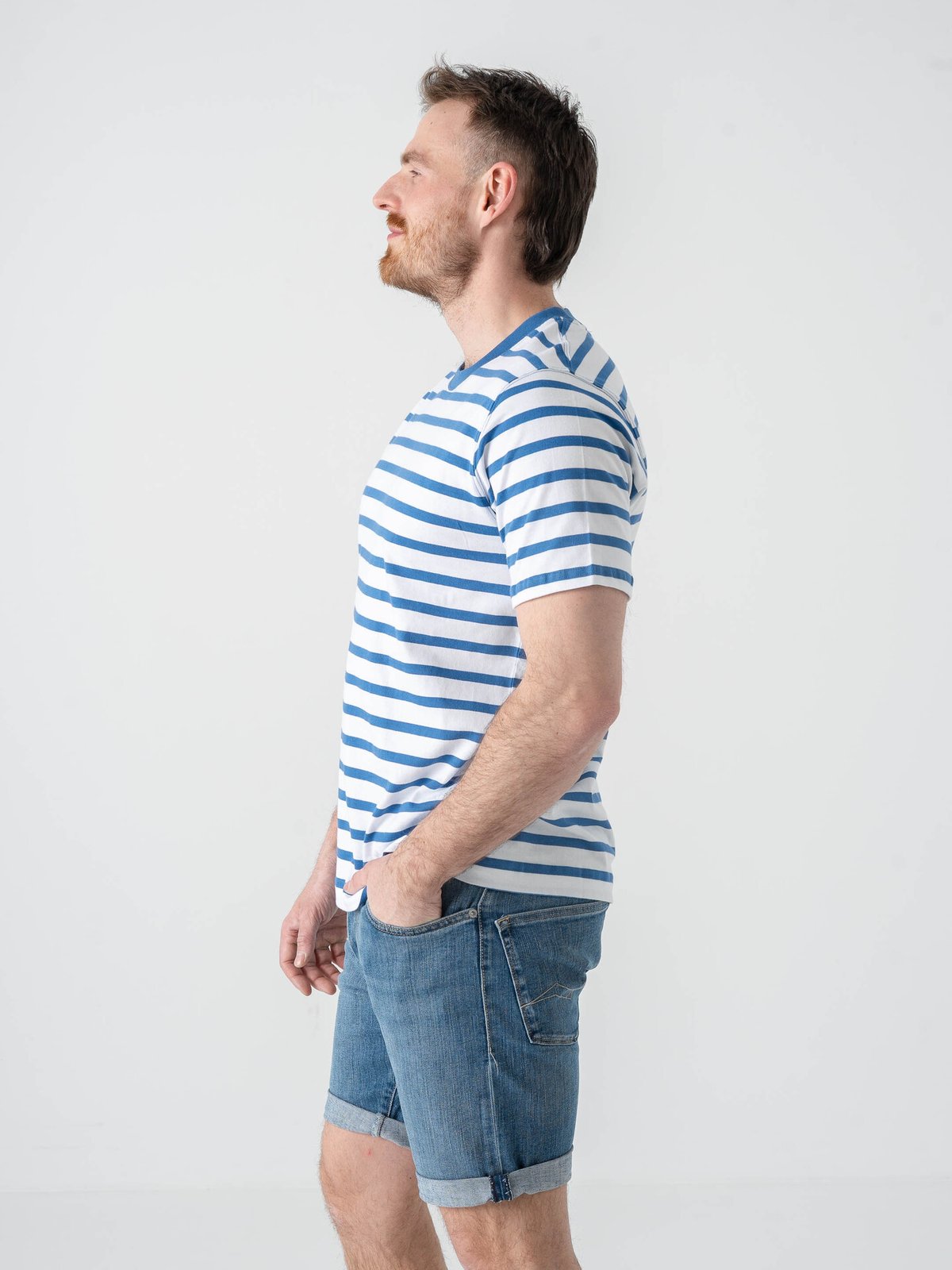 Mads Nørgaard Cotton Jersey Stripe Frode Tee Bright Cobalt / White