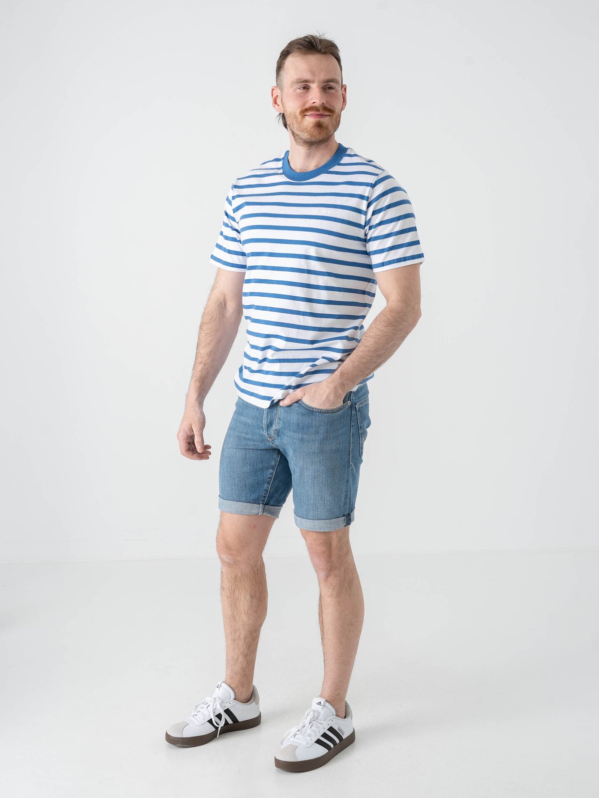 Mads Nørgaard Cotton Jersey Stripe Frode Tee Bright Cobalt / White