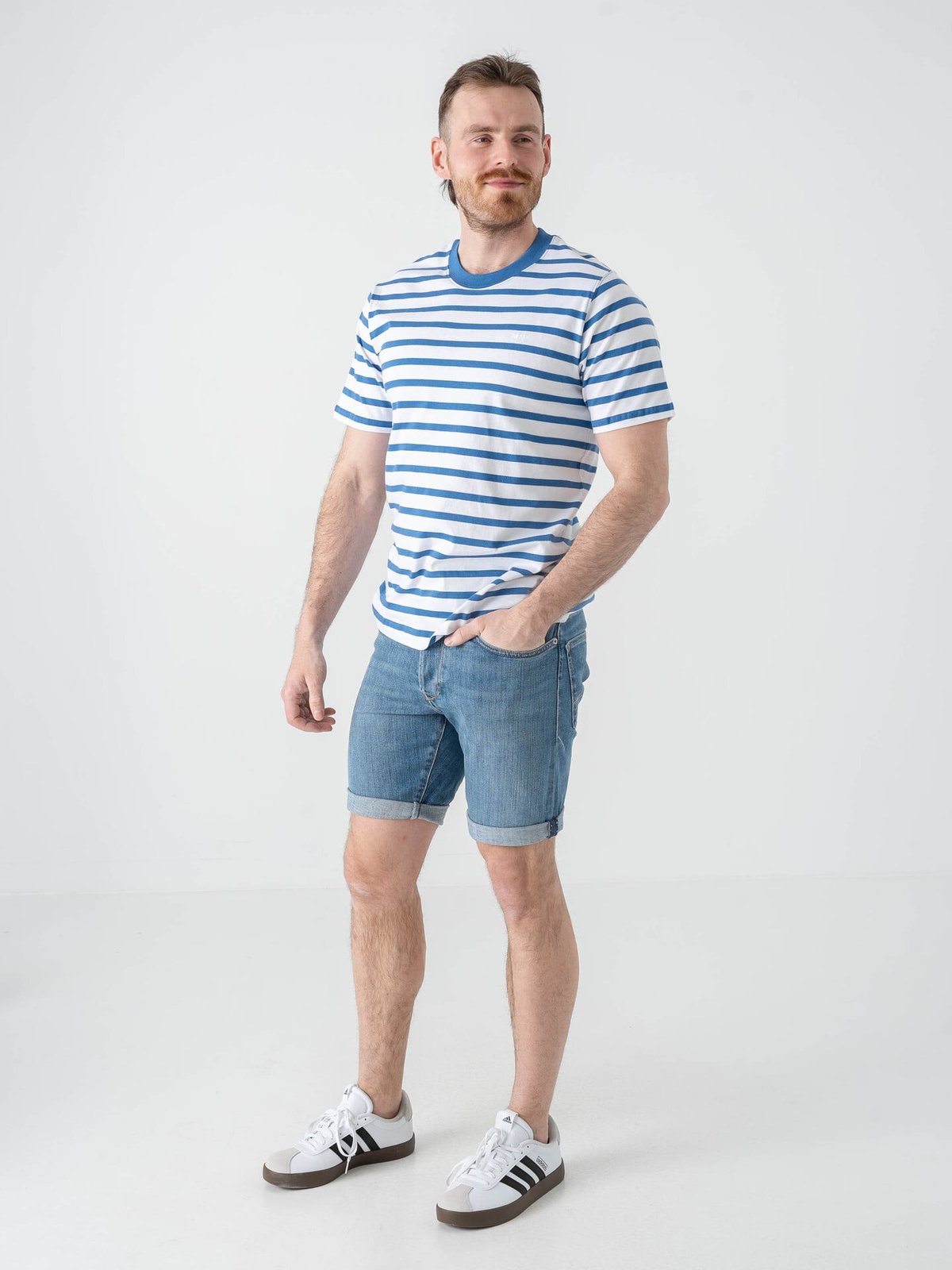 Mads Nørgaard Cotton Jersey Stripe Frode Tee Bright Cobalt / White