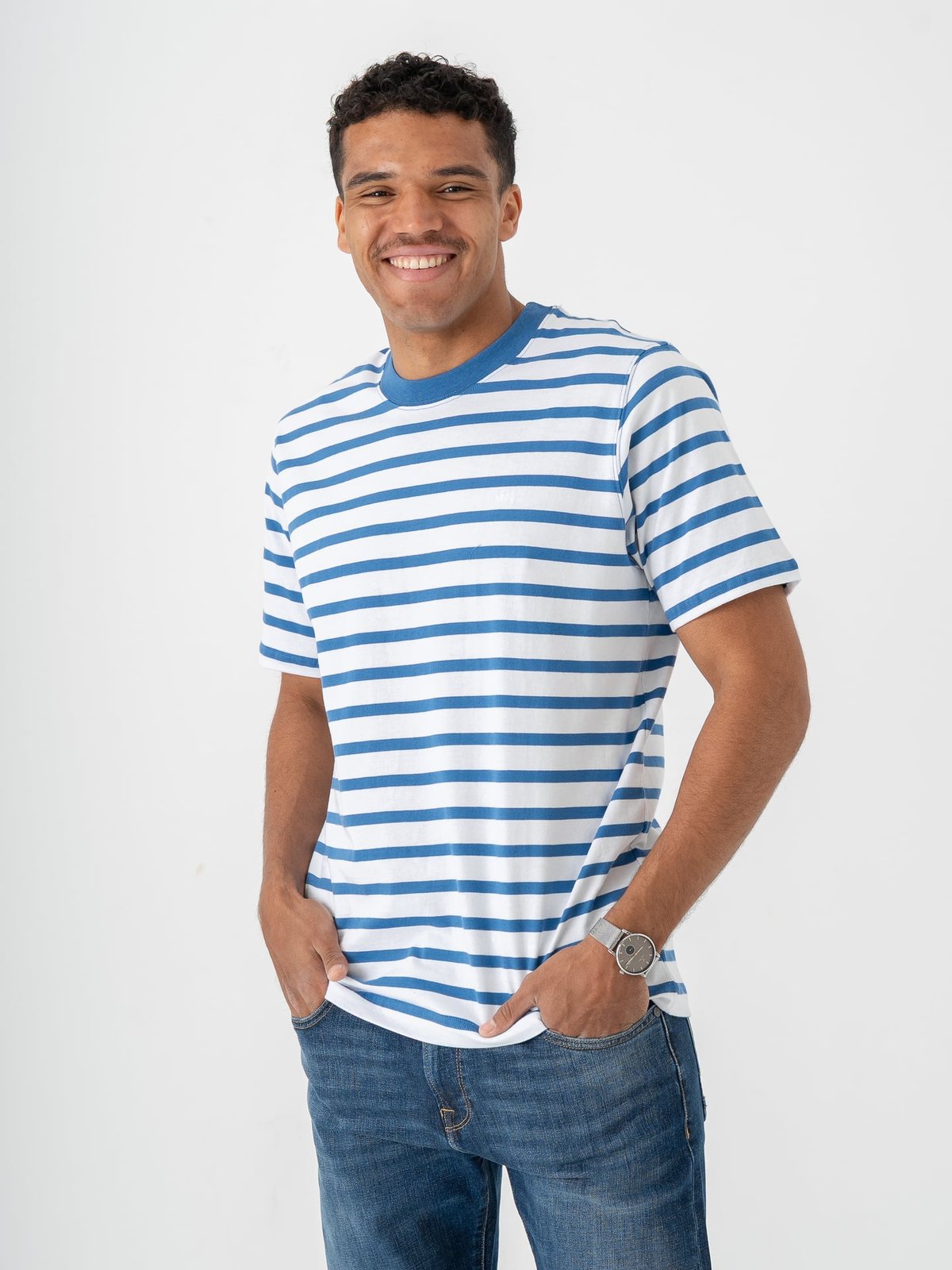 Mads Nørgaard Cotton Jersey Stripe Frode Tee Bright Cobalt / White