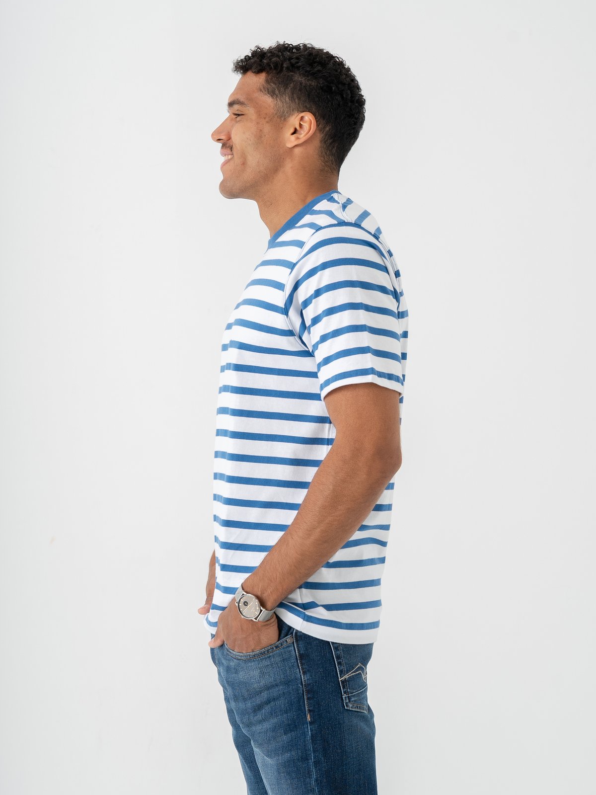 Mads Nørgaard Cotton Jersey Stripe Frode Tee Bright Cobalt / White
