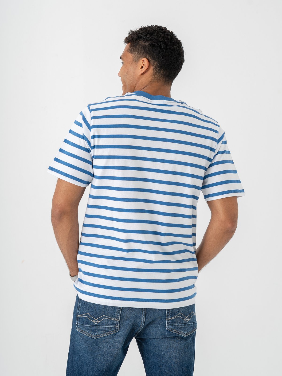 Mads Nørgaard Cotton Jersey Stripe Frode Tee Bright Cobalt / White