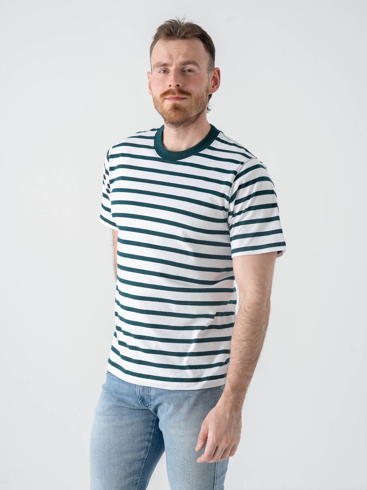 Mads Nørgaard Cotton Jersey Stripe Frode Tee Deep Sea / White