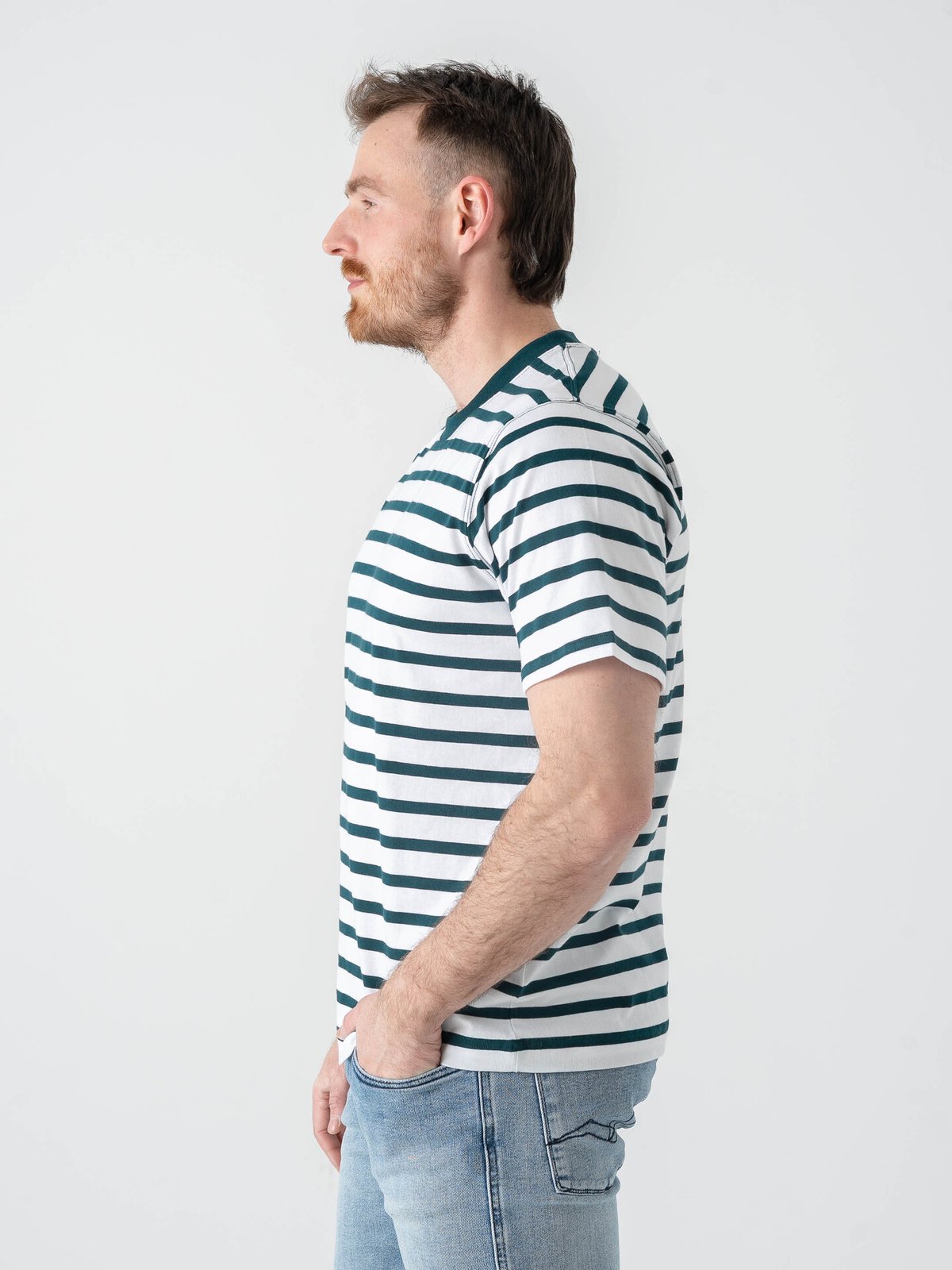 Mads Nørgaard Cotton Jersey Stripe Frode Tee Deep Sea / White