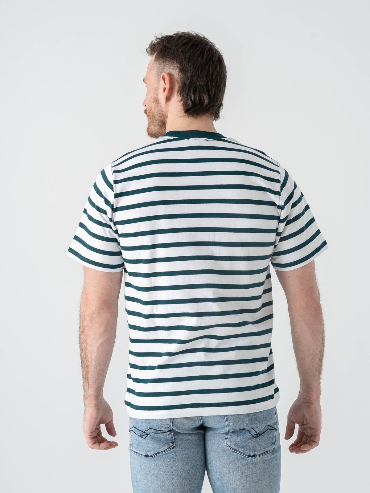 Mads Nørgaard Cotton Jersey Stripe Frode Tee Deep Sea / White