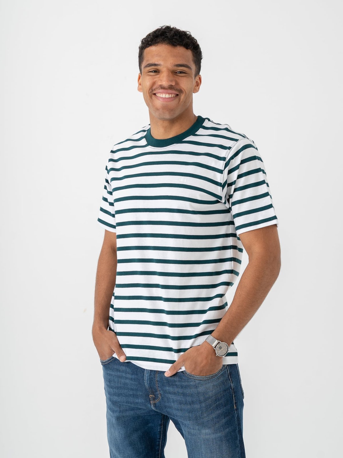 Mads Nørgaard Cotton Jersey Stripe Frode Tee Deep Sea / White