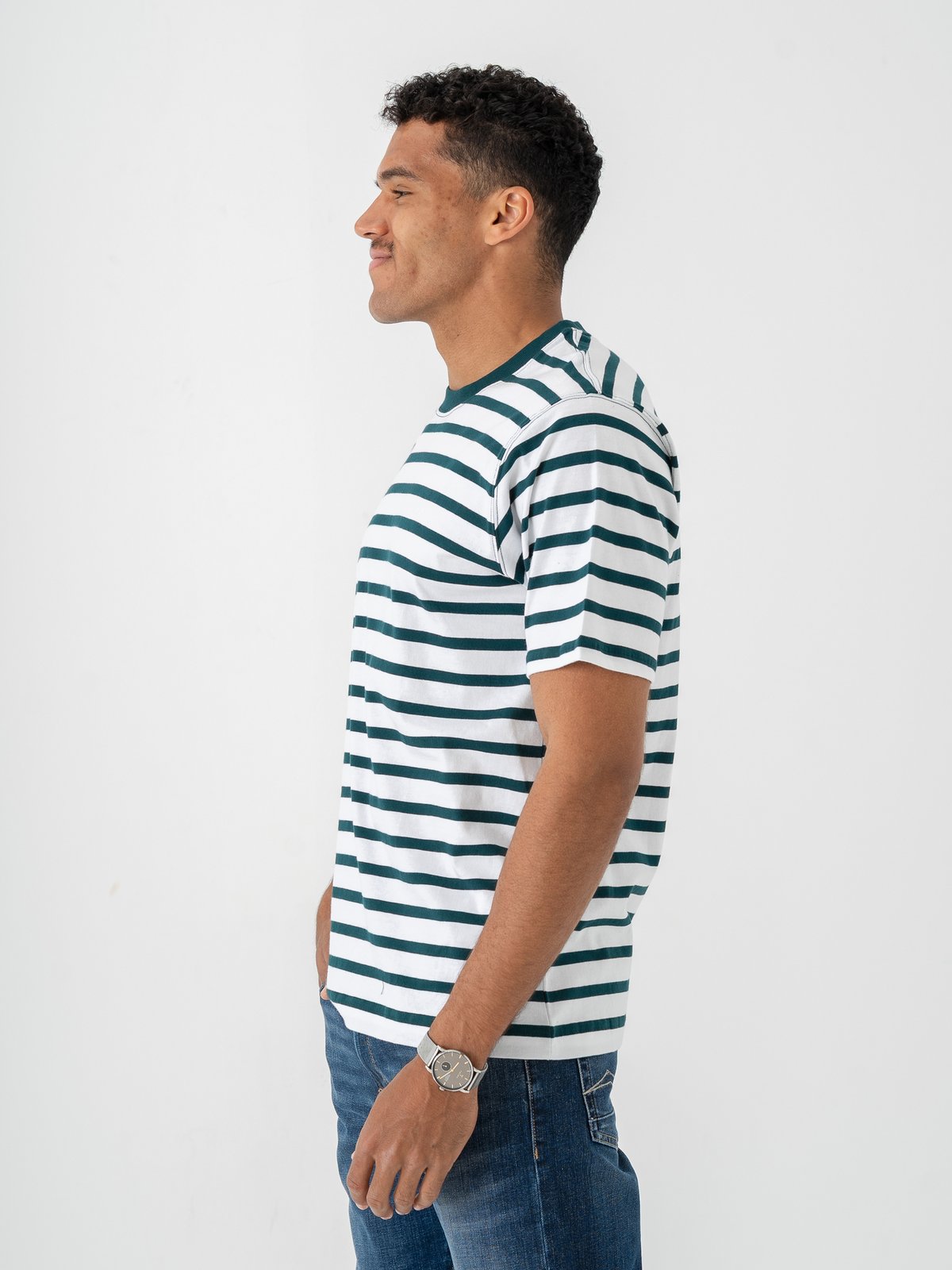 Mads Nørgaard Cotton Jersey Stripe Frode Tee Deep Sea / White