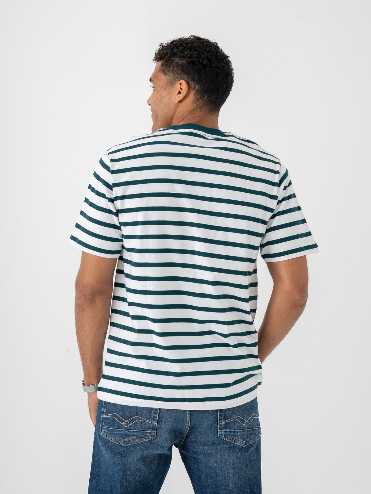 Mads Nørgaard Cotton Jersey Stripe Frode Tee Deep Sea / White