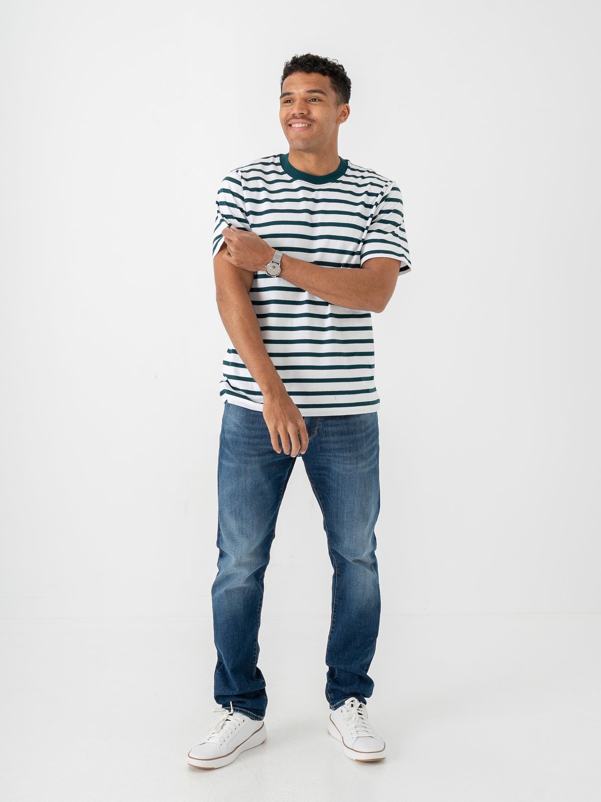 Mads Nørgaard Cotton Jersey Stripe Frode Tee Deep Sea / White