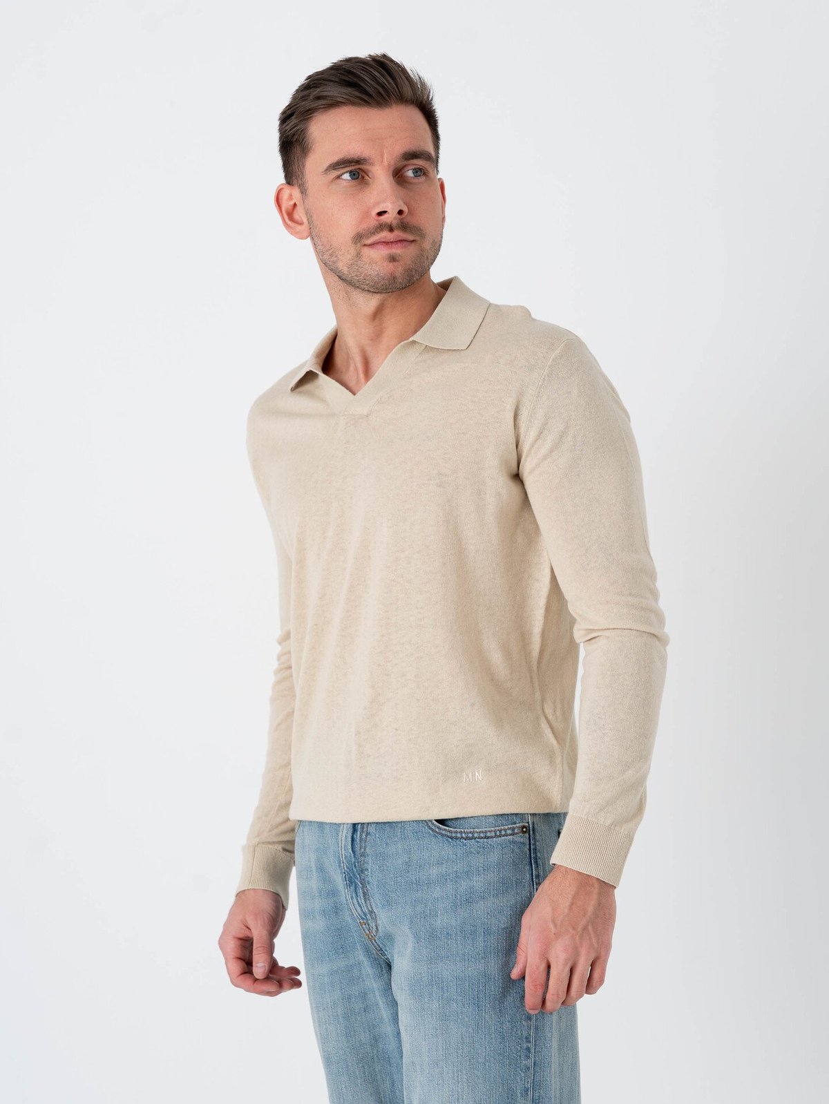 Mads Nørgaard Cotton Lino Theo Polo Long Sleeve Knit Castle Wall