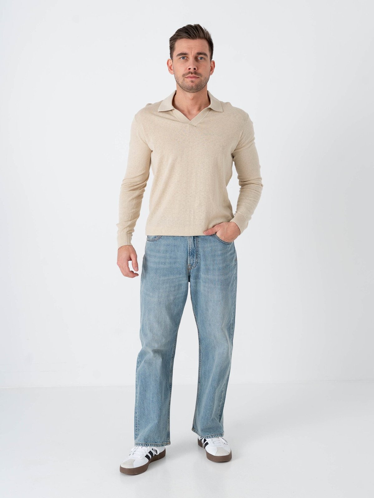 Mads Nørgaard Cotton Lino Theo Polo Long Sleeve Knit Castle Wall