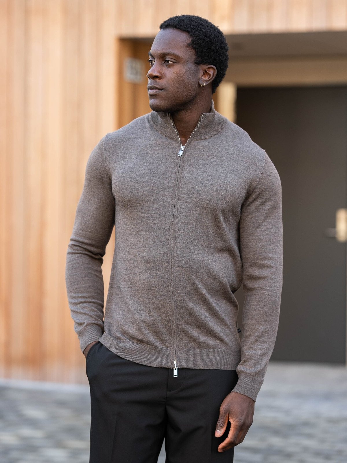 Matinique Mason Wool Cardigan Brown Soil Melange