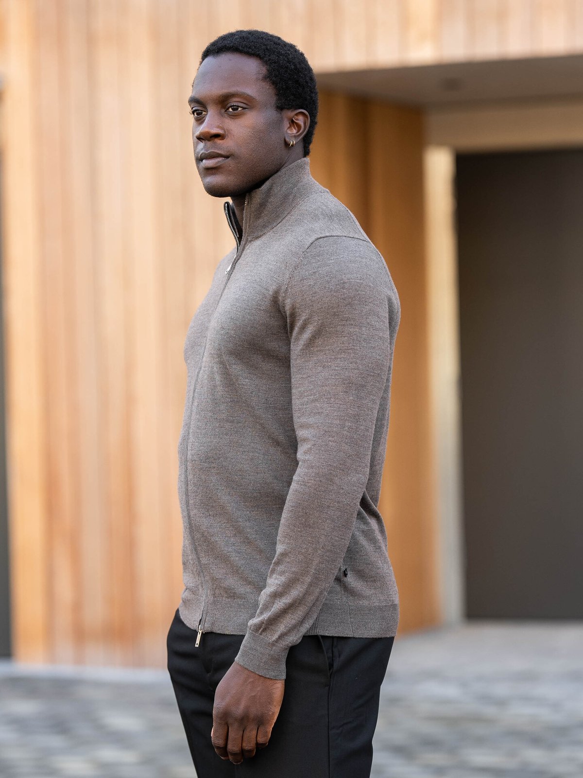 Matinique Mason Wool Cardigan Brown Soil Melange