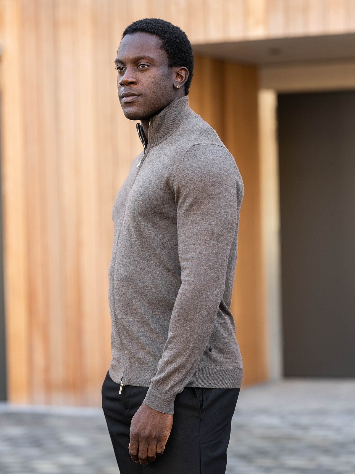 Matinique Mason Wool Cardigan Brown Soil Melange