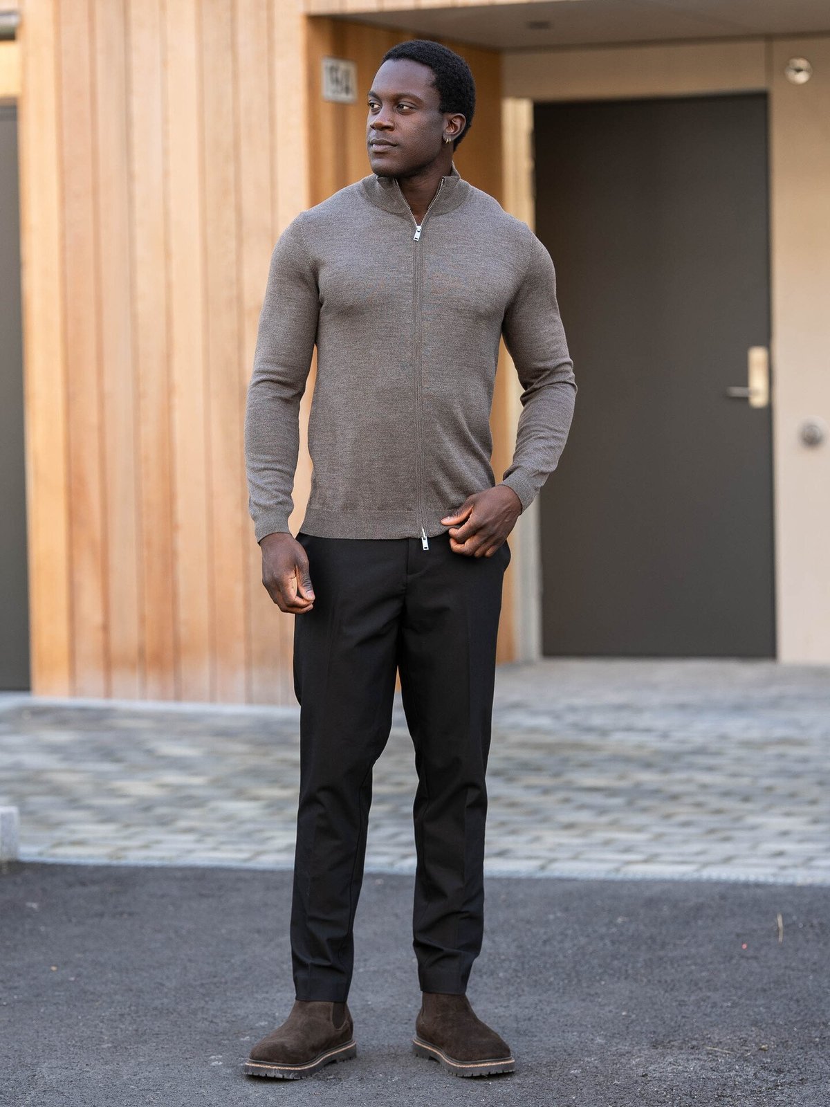 Matinique Mason Wool Cardigan Brown Soil Melange