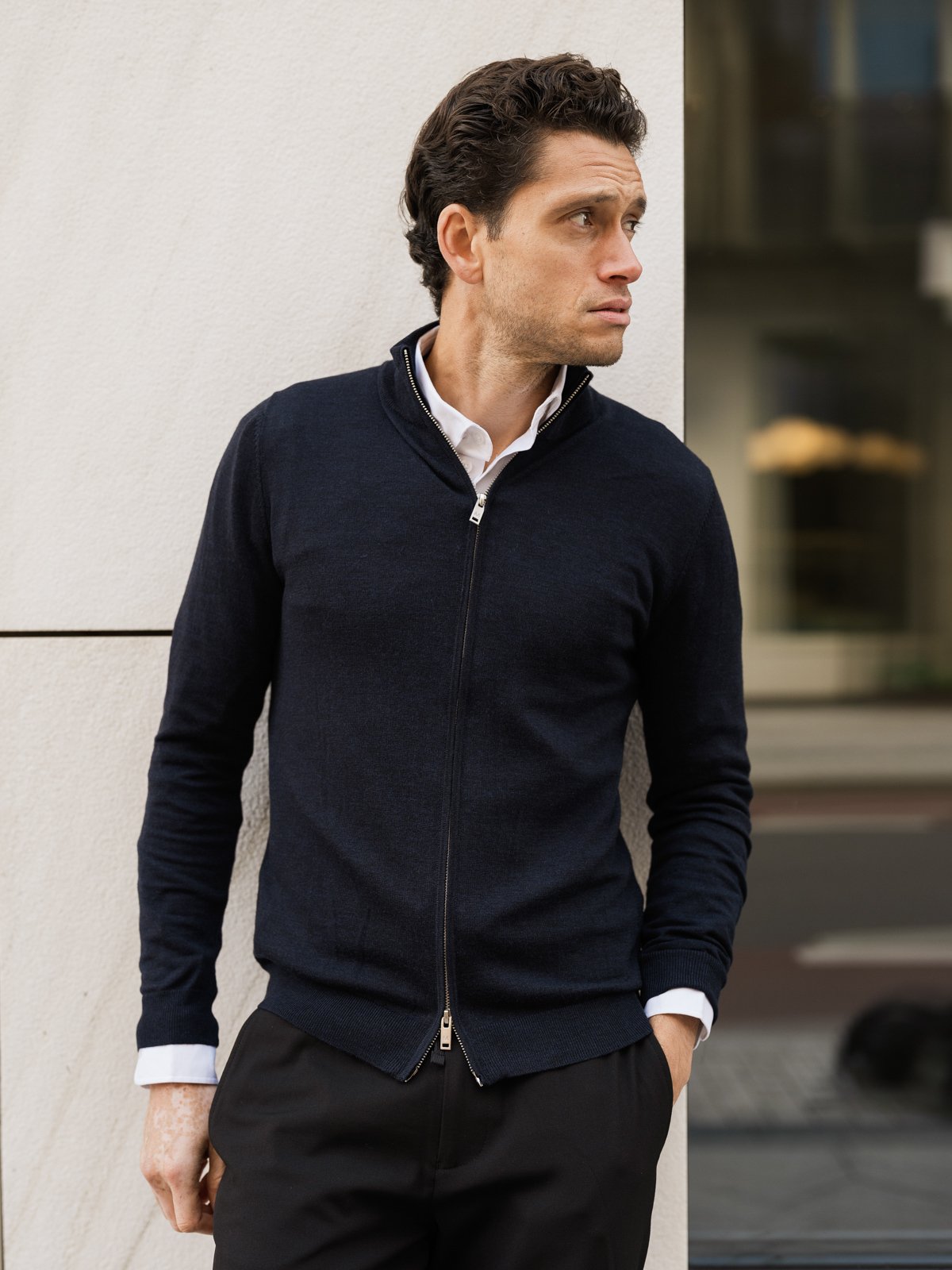 Matinique Mason Wool Cardigan Dark Navy Melange