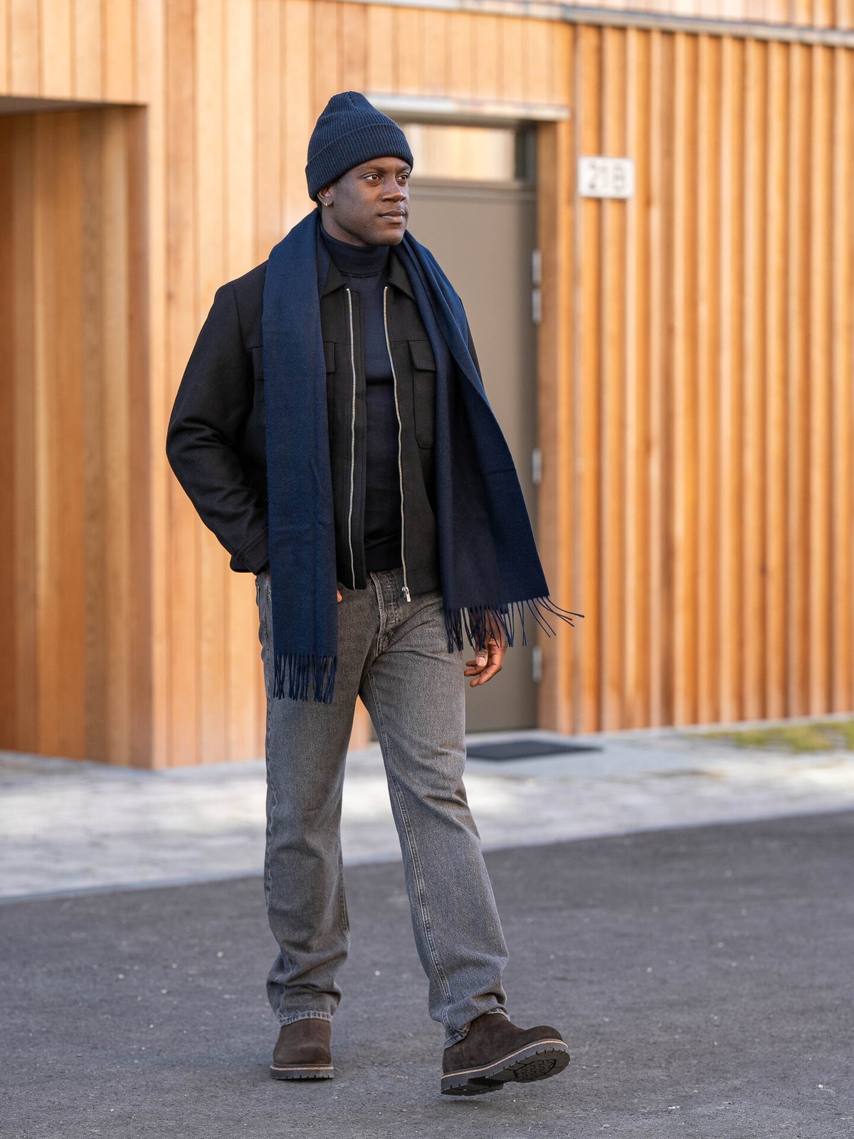 Matinique Wolan Wool Scarf Dark Navy