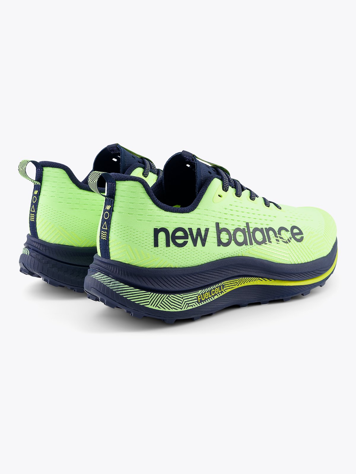 New Balance Fuel Cell SuperComp Trail Bleached lime glo with nb navy and tea tree