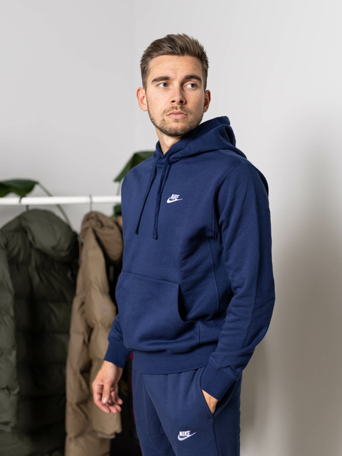 Nike Club Pullover Fleece Hoodie Midnight Navy/Hvit