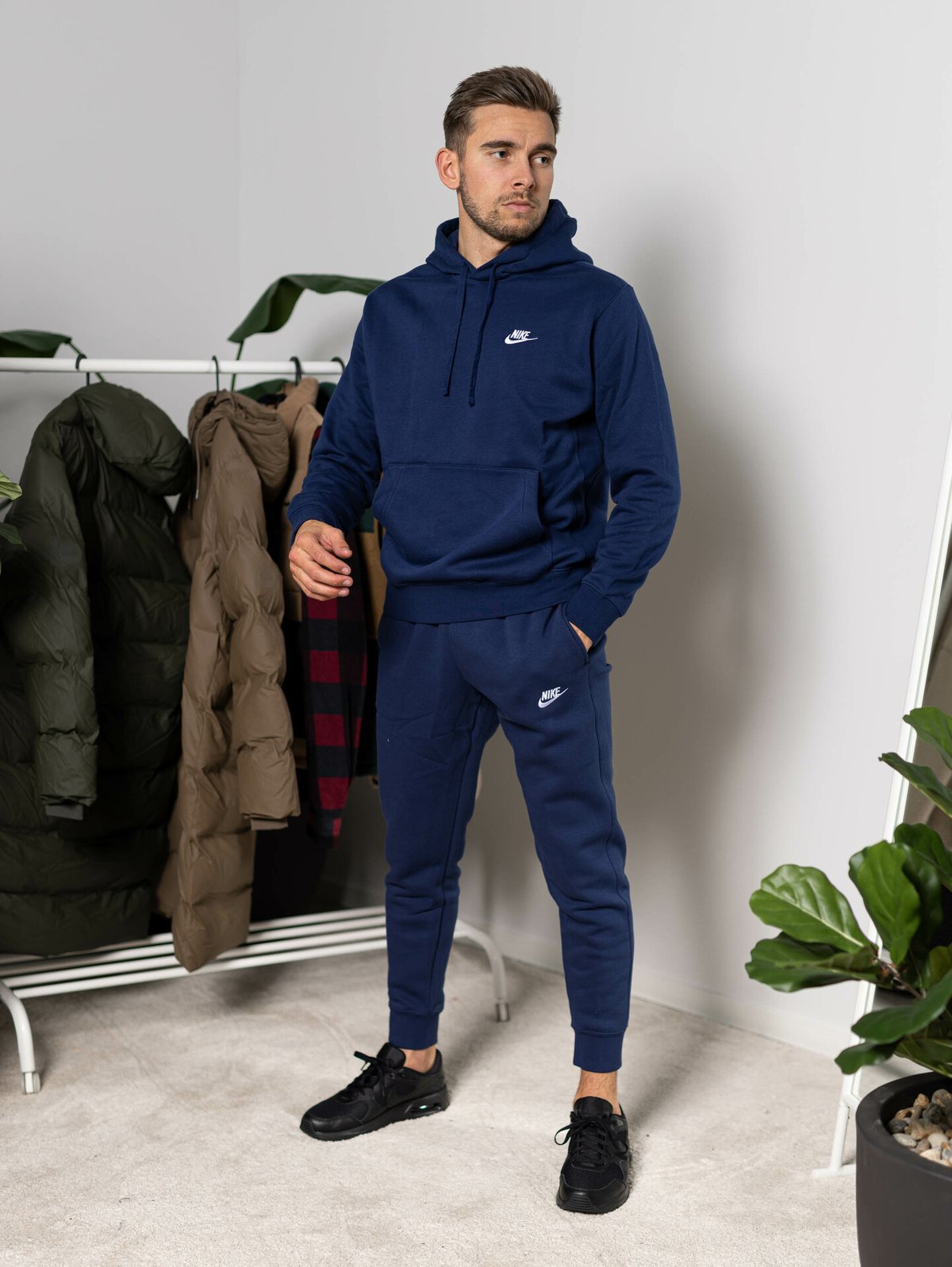 Nike Club Pullover Fleece Hoodie Midnight Navy/Hvit