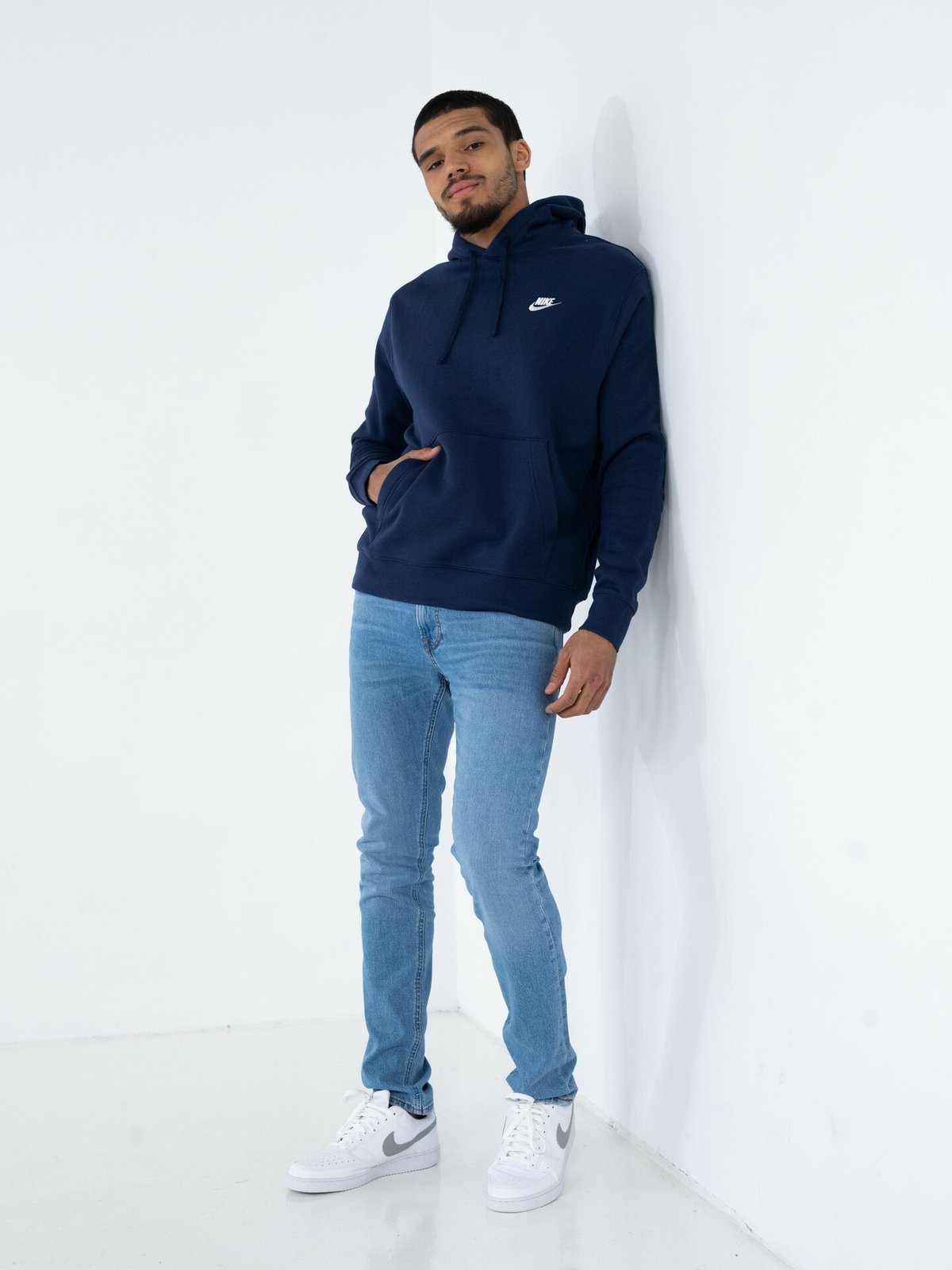 Nike Club Pullover Fleece Hoodie Midnight Navy/Hvit