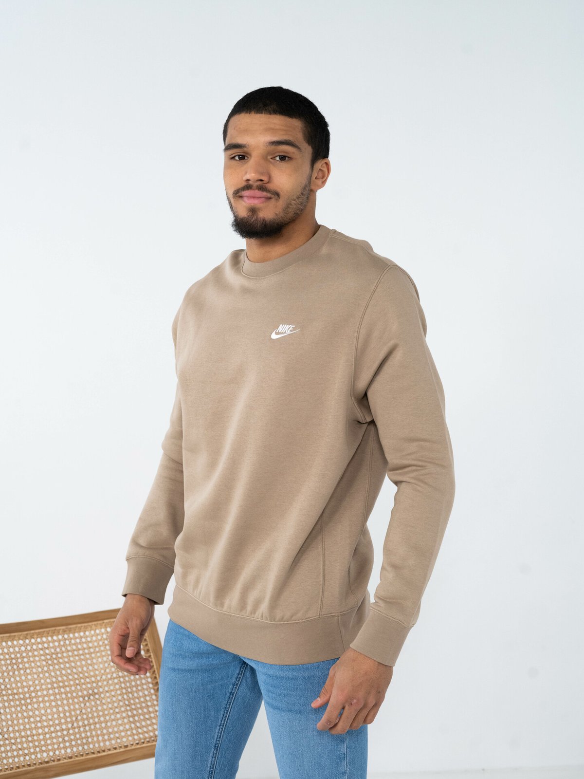 Nike Club Fleece Crew Khaki / White